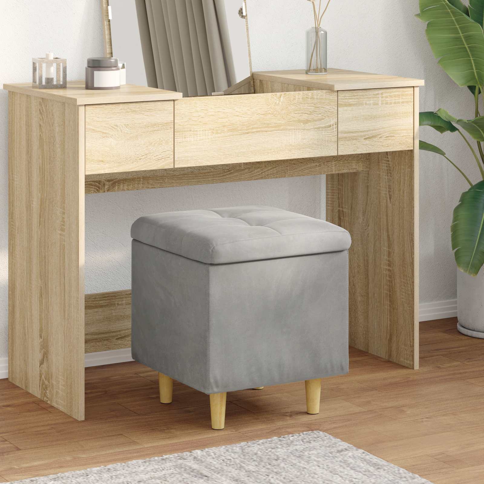 Tároló oszmán párnával világosszürke 40 x 40 x 45 cm bársony