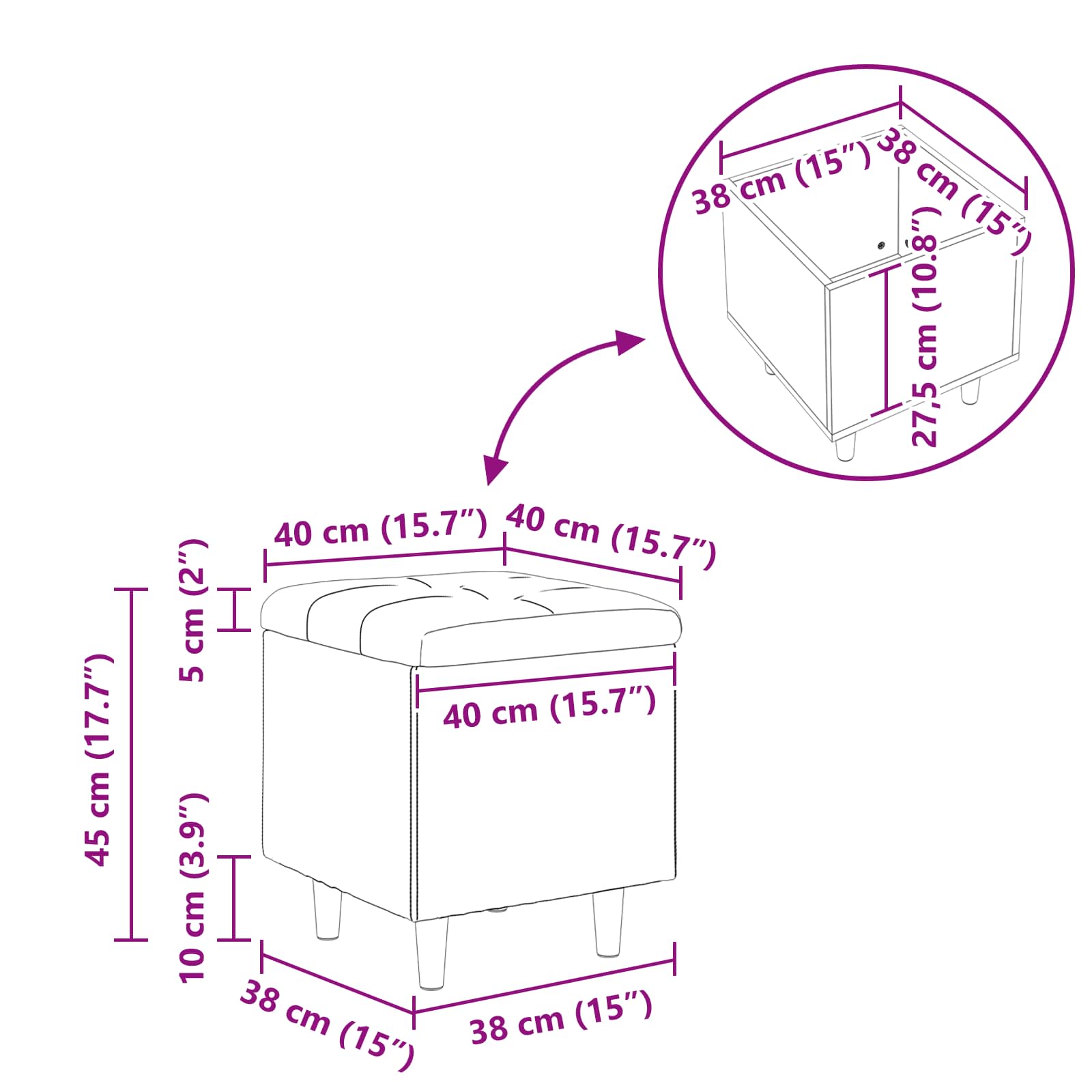 Tároló oszmán párnával világosszürke 40 x 40 x 45 cm bársony
