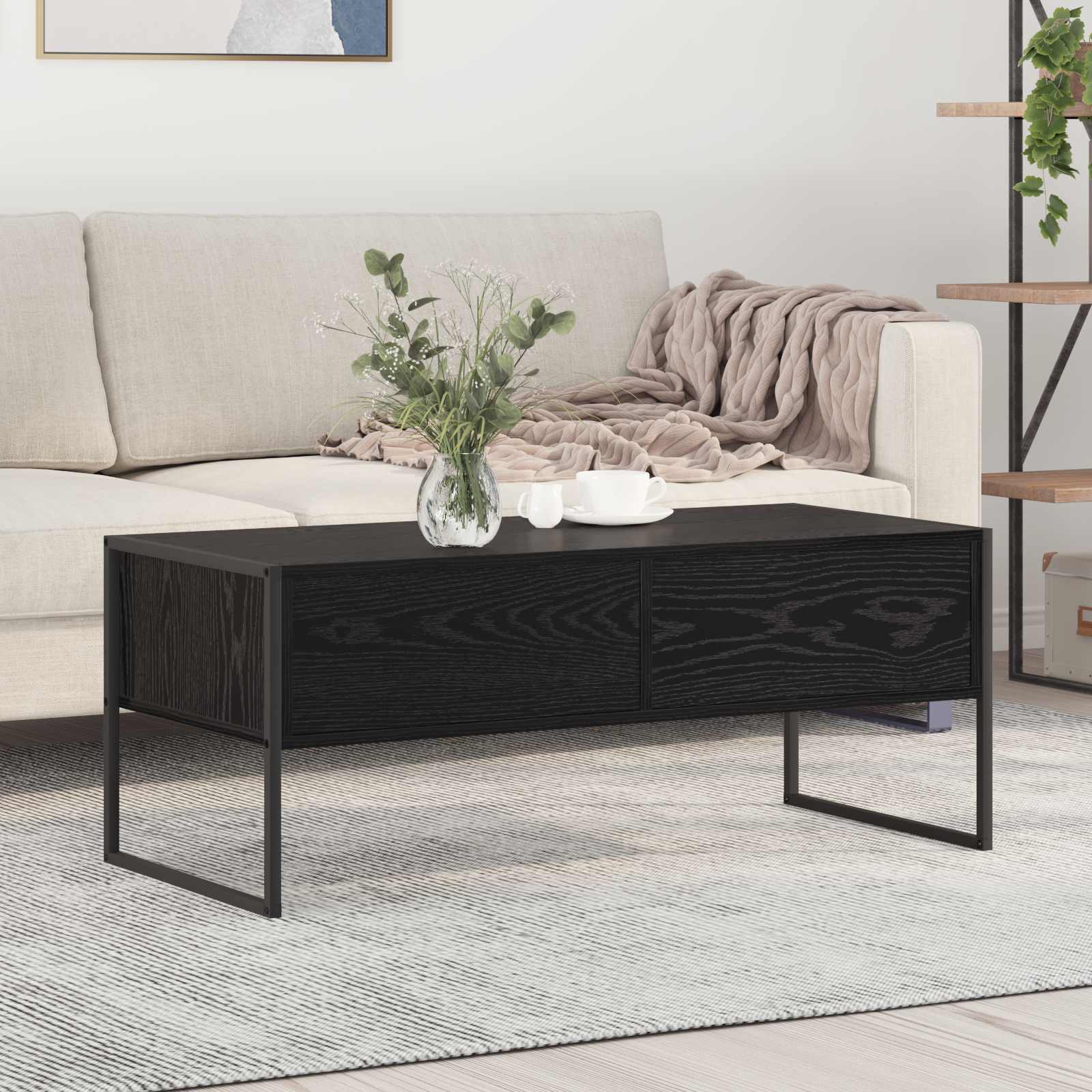 Dohányzóasztal fiókkal fekete tölgy 100 x 46 x 40 cm faanyag