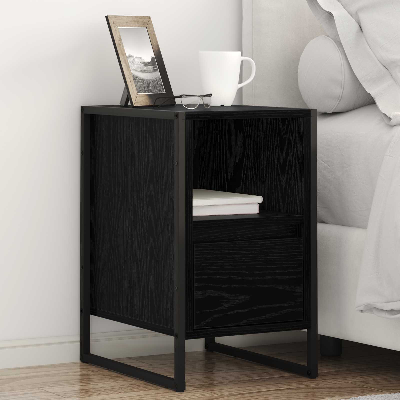 Éjjeli asztal 2 pcs fekete tölgy 39,5 x 30 x 50 cm faanyag