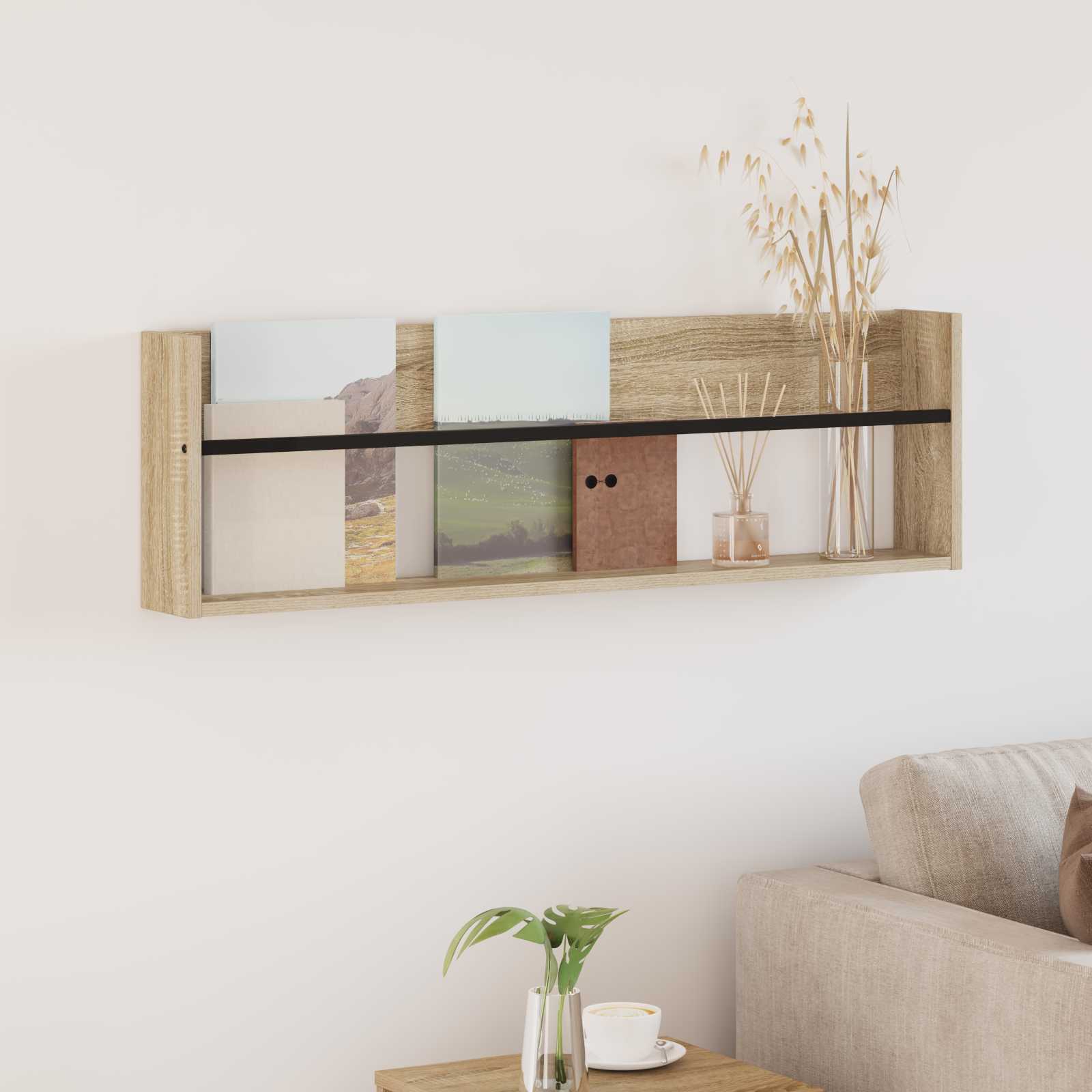 Magazin állvány polcokkal sonoma tölgy 100 x 12 x 30 cm faanyag