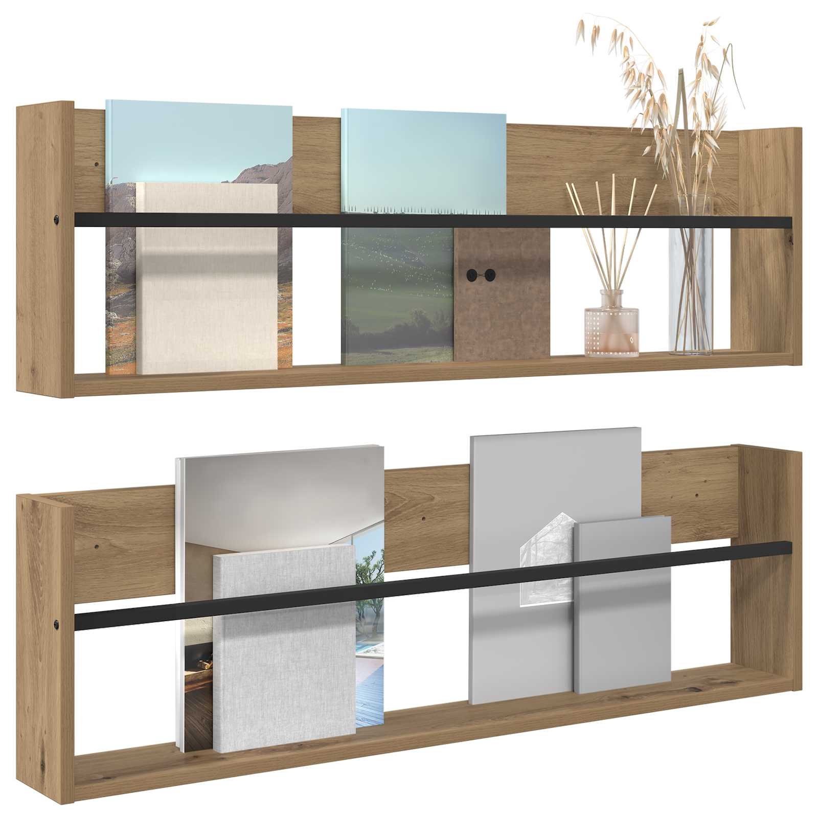 Magazin állvány 2 pcs artisan tölgy 100 x 12 x 30 cm faanyag