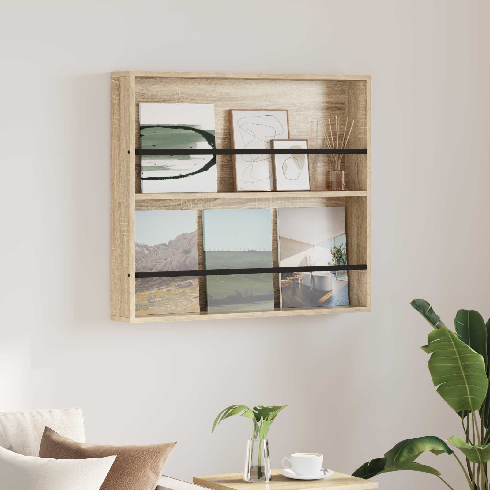 Magazin állvány polcokkal sonoma tölgy 80 x 12 x 70 cm faanyag