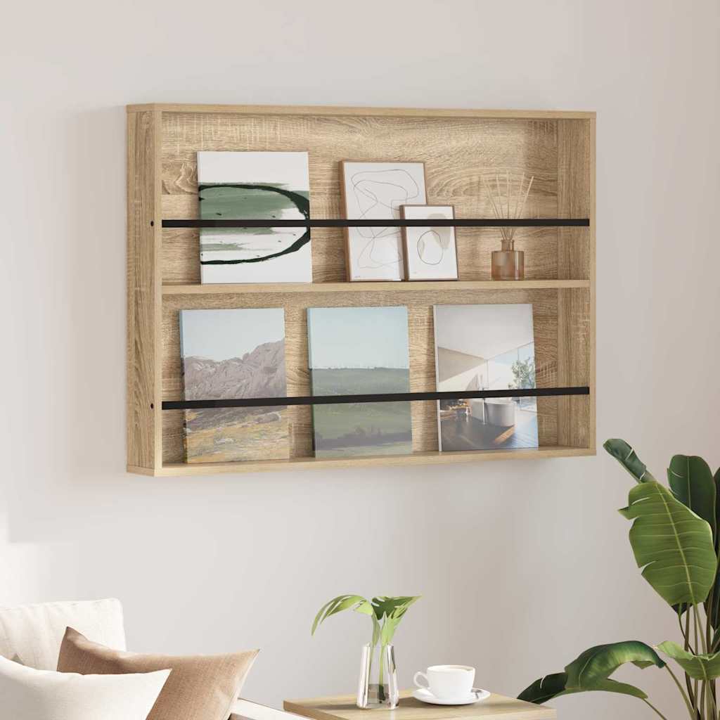 Magazin állvány polcokkal sonoma tölgy 100 x 12 x 70 cm faanyag