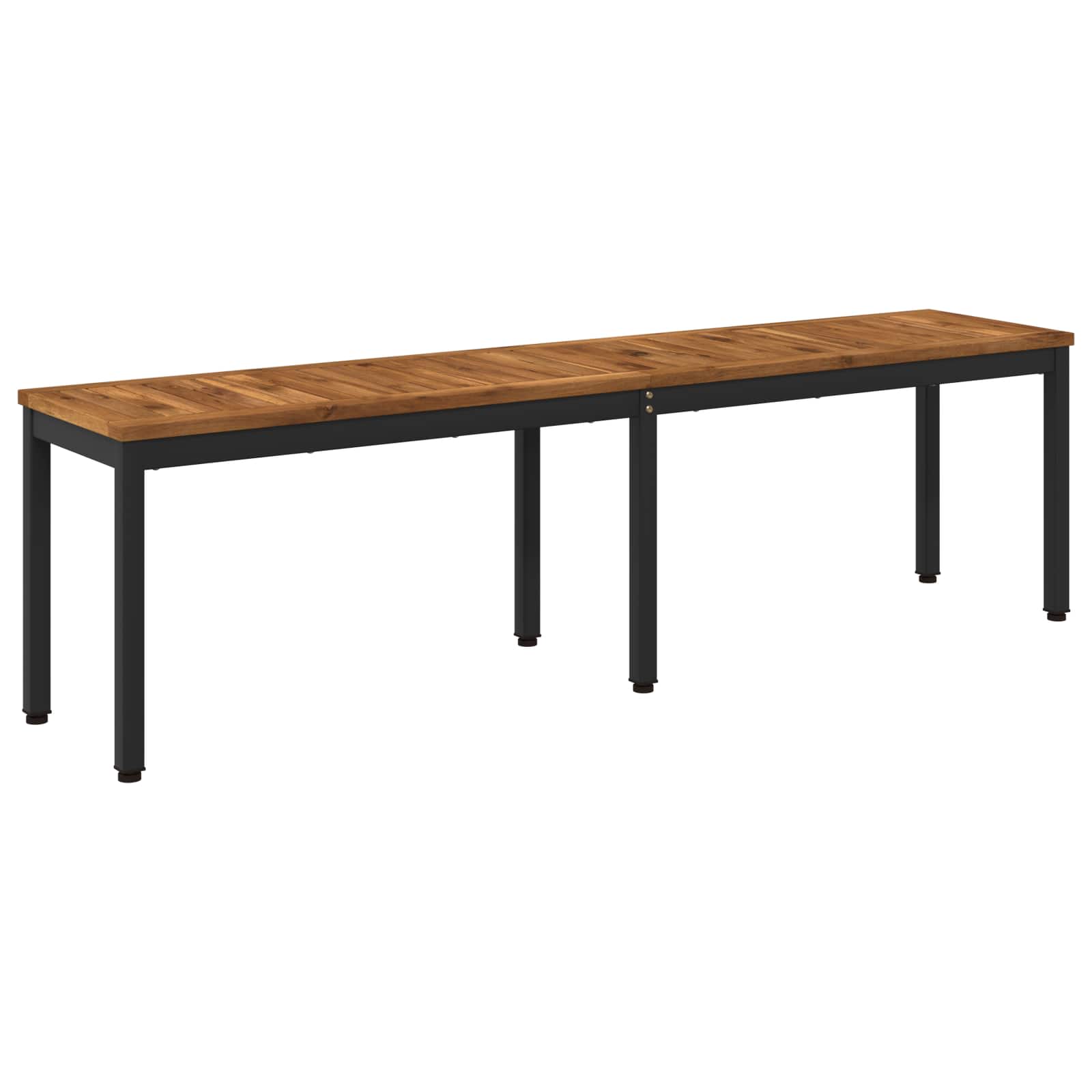 Kerti pad 161 x 35 x 45 cm tömör akácfa természetes és fekete