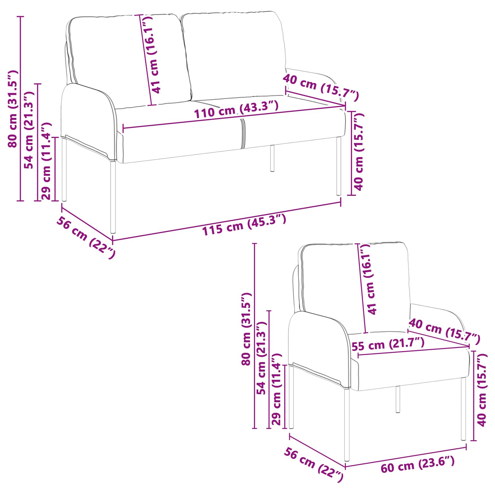 Ülőgarnitúrák párnával 3 pcs tópszínű 115 x 56 x 80 cm furnér