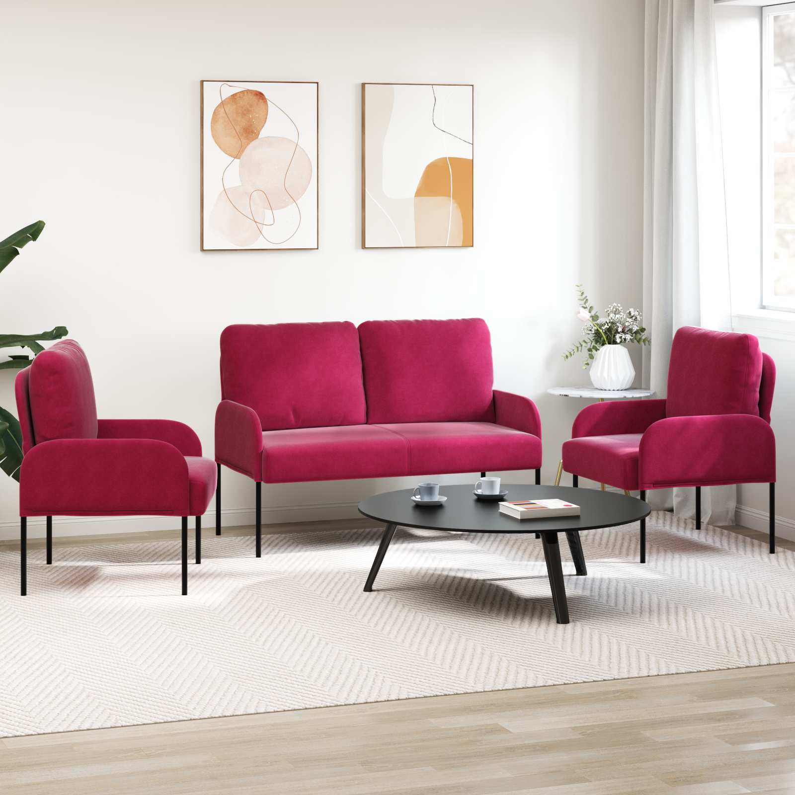 Ülőgarnitúrák párnával 3 pcs bordó 115 x 56 x 80 cm furnér