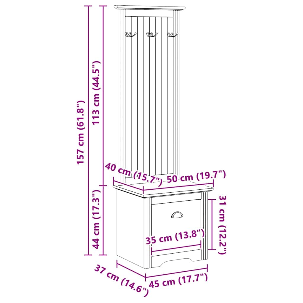 Előszobafal fiókkal bodo méz barna 50 x 40 x 156,7 cm faanyag