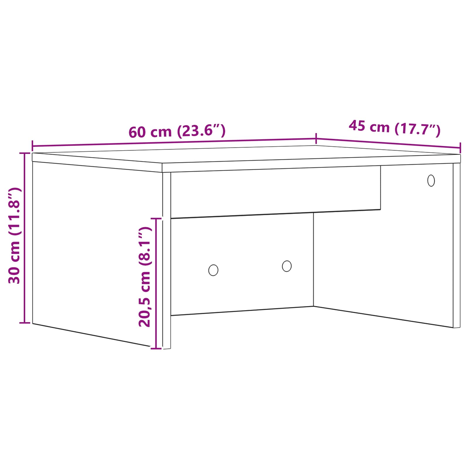 Falra szerelhető íróasztal fekete tölgy 60 x 45 x 30 cm faanyag