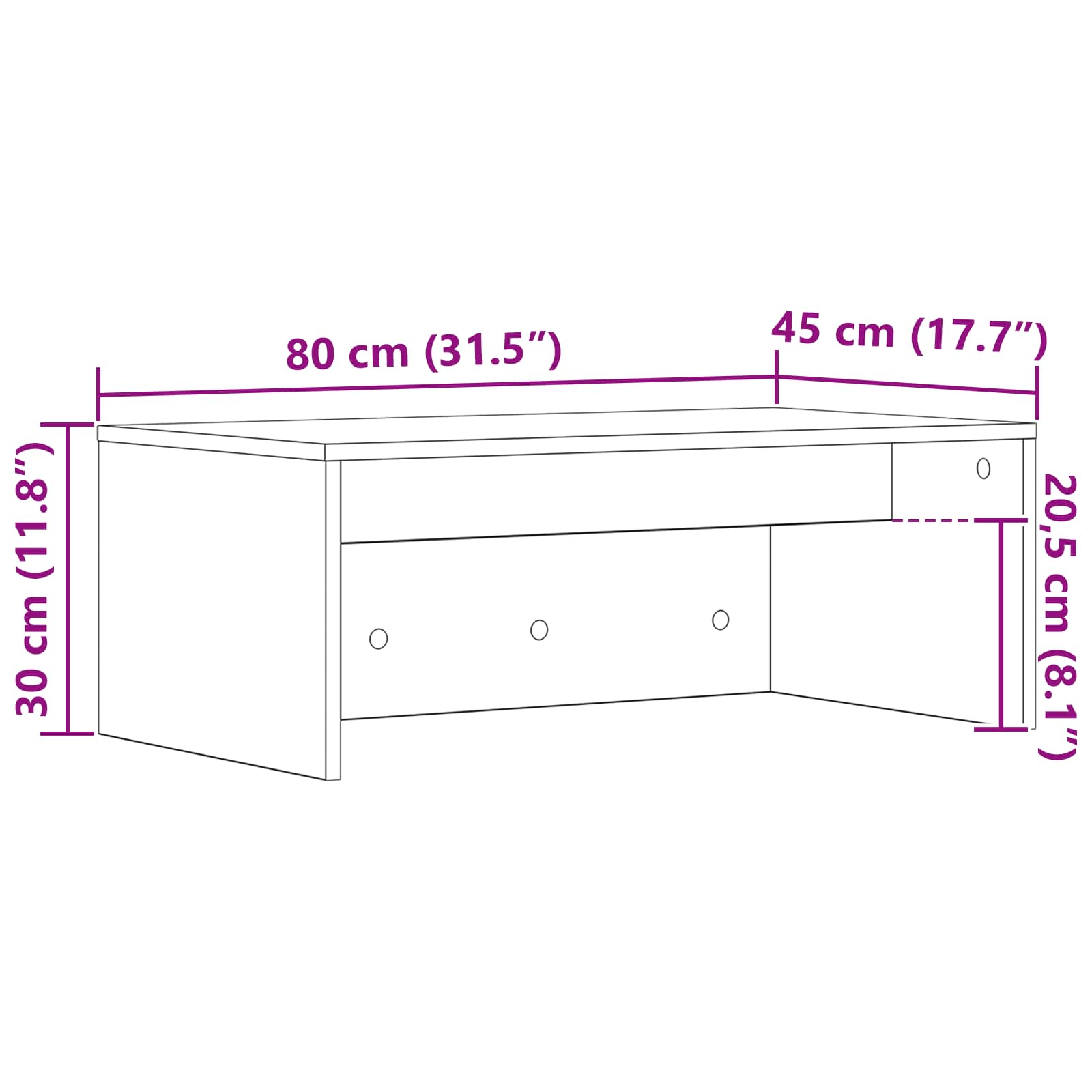 Falra szerelhető íróasztal fehér 80 x 45 x 30 cm faanyag