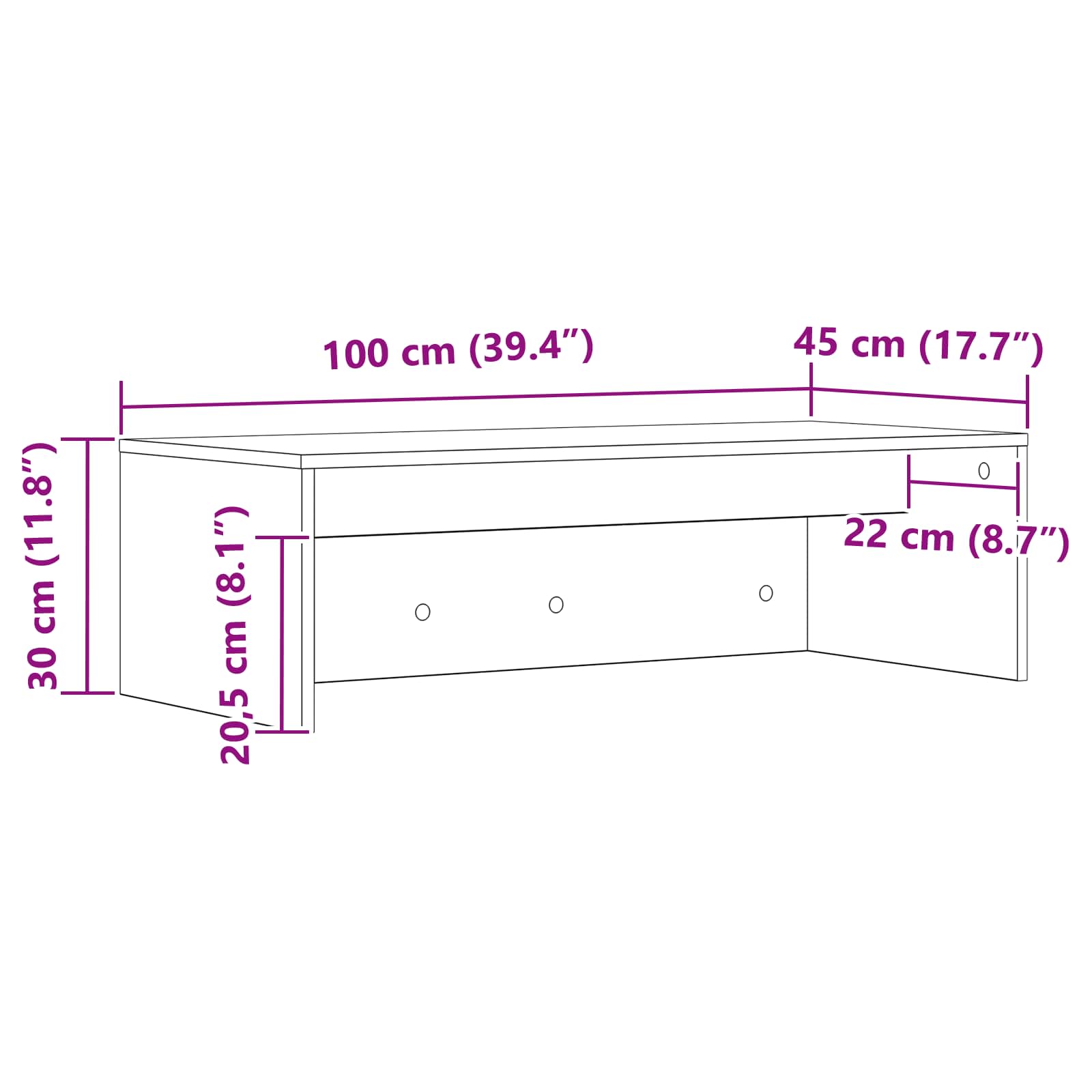 Falra szerelhető íróasztal szürke sonoma 100 x 45 x 30 cm
