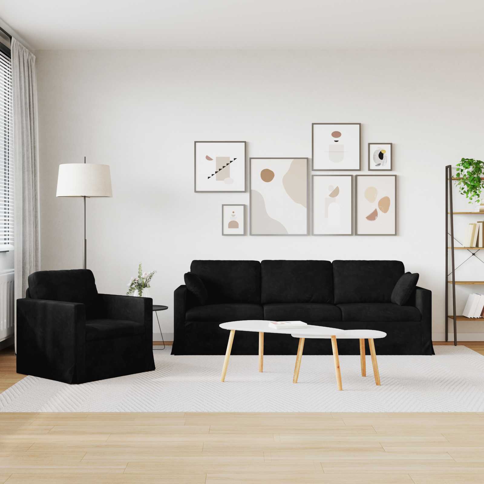 Kanapé 2 pcs fekete 228 x 78 x 80 cm bársony