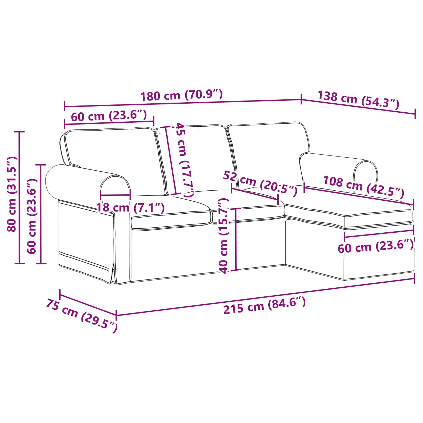 Kanapé krém 215 x 138 x 80 cm fém