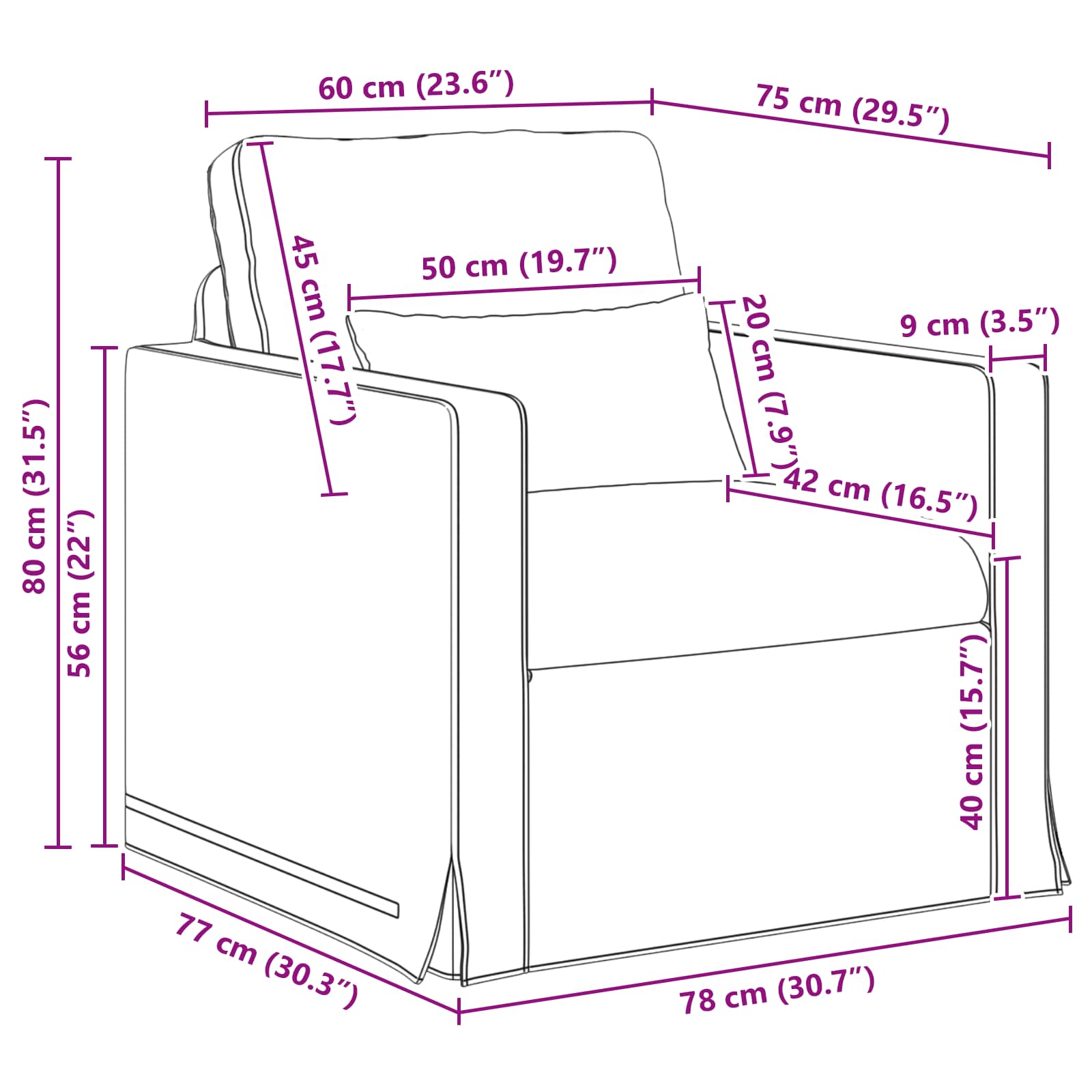 Kanapé fekete 78 x 78 x 80 cm fém