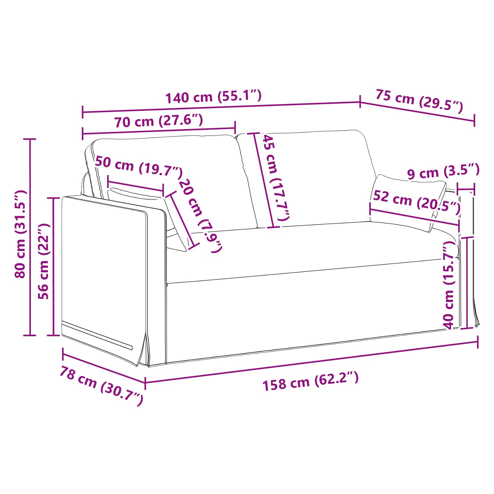 Kanapé világosszürke 158 x 78 x 80 cm fém