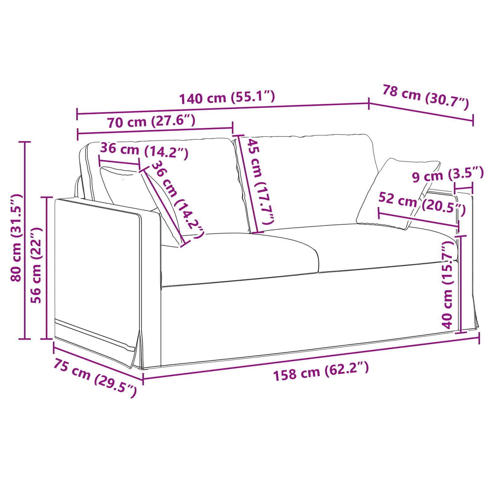 Kanapé krém 158 x 78 x 80 cm bársony