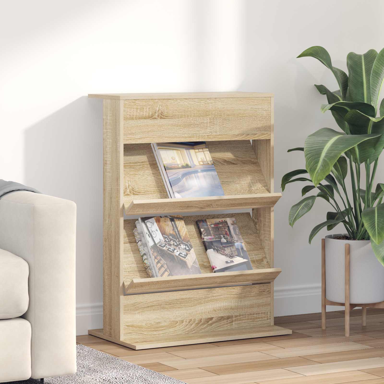 Magazin állvány polcokkal sonoma tölgy 70 x 41 x 96 cm faanyag
