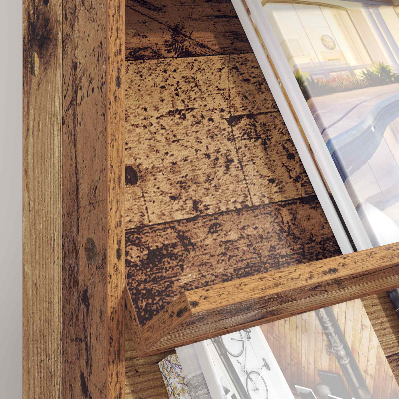 Magazin állvány polcokkal öreg fa 70 x 41 x 96 cm faanyag