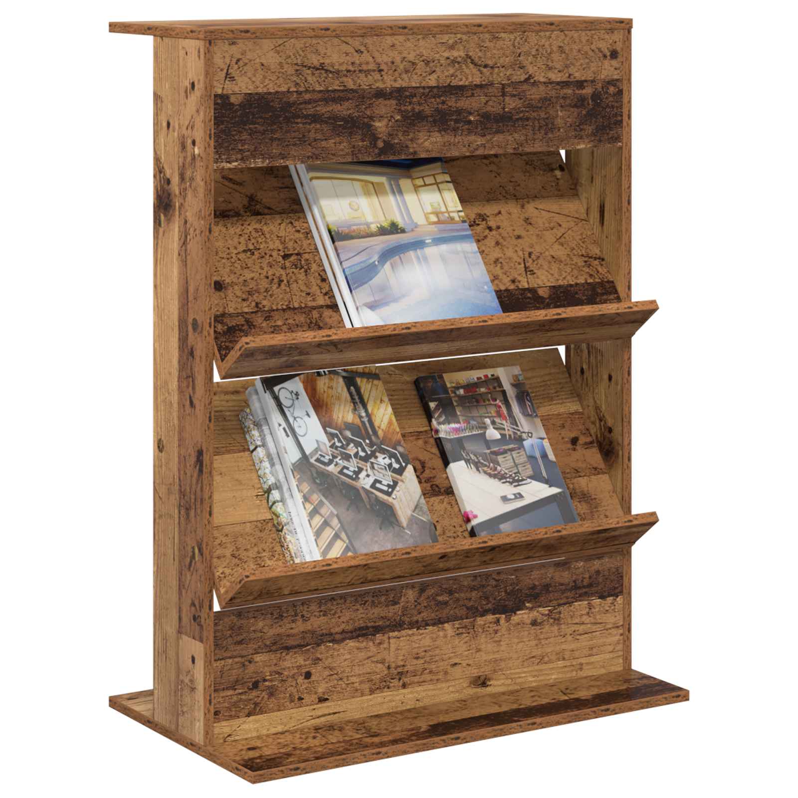 Magazin állvány polcokkal öreg fa 70 x 41 x 96 cm faanyag