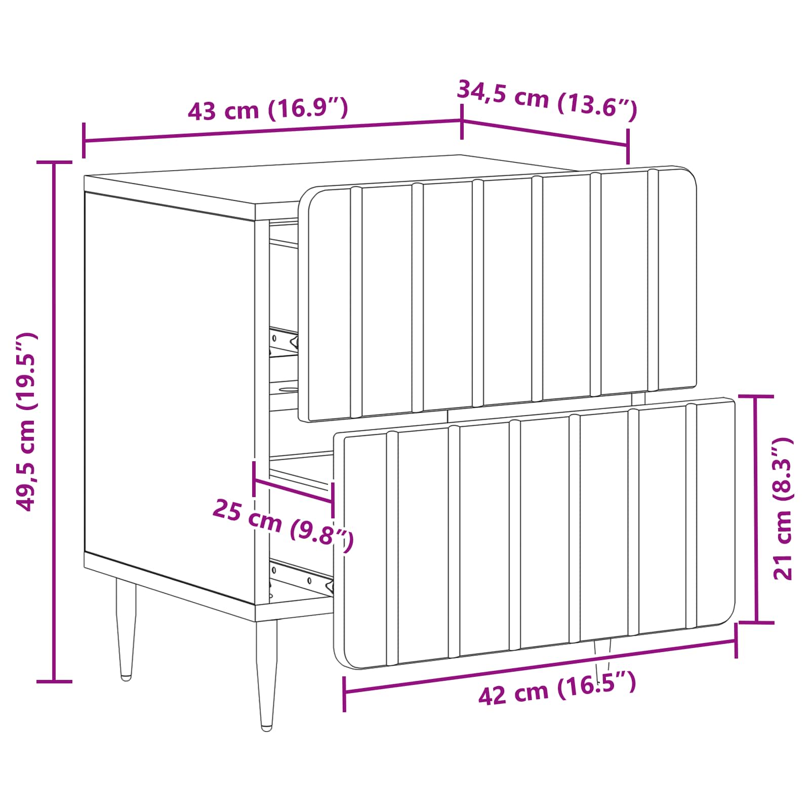Éjjeliszekrény 2 pcs betonszürke 43 x 34,5 x 49,5 cm szerelt fa