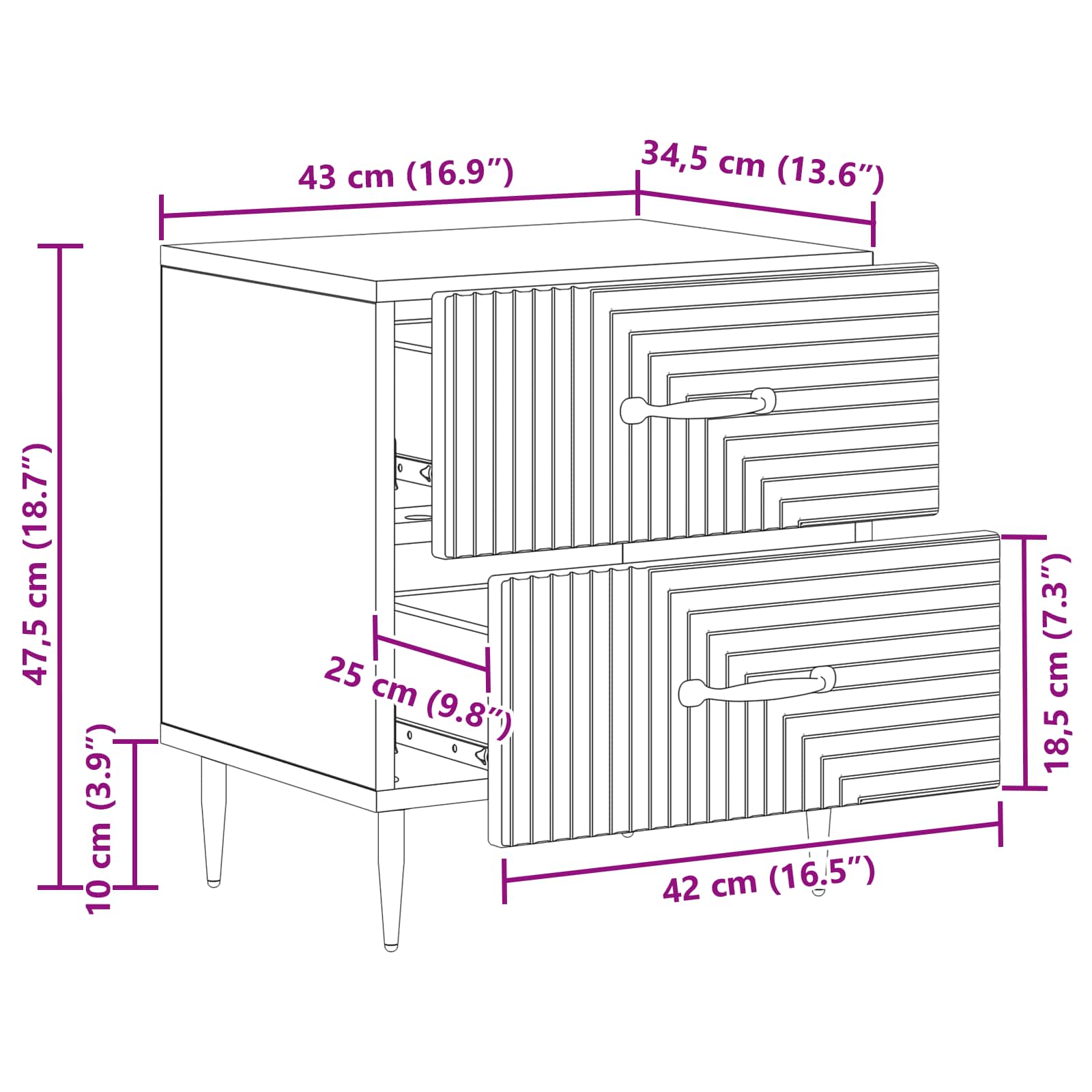 Éjjeliszekrény fiókkal 2 pcs kézműves tölgy 43 x 34,5 x 47,5 cm