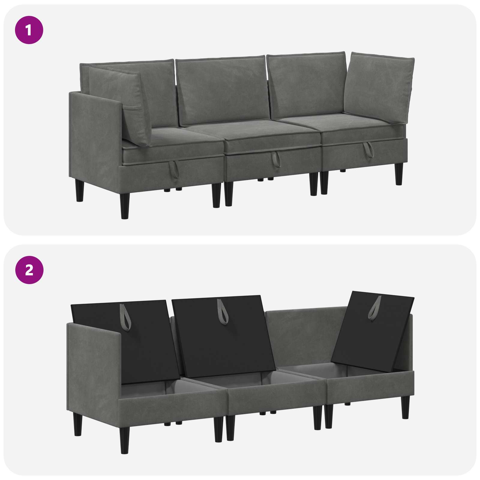 Nappali bútor szett párnával 3 pcs sötétszürke bársony