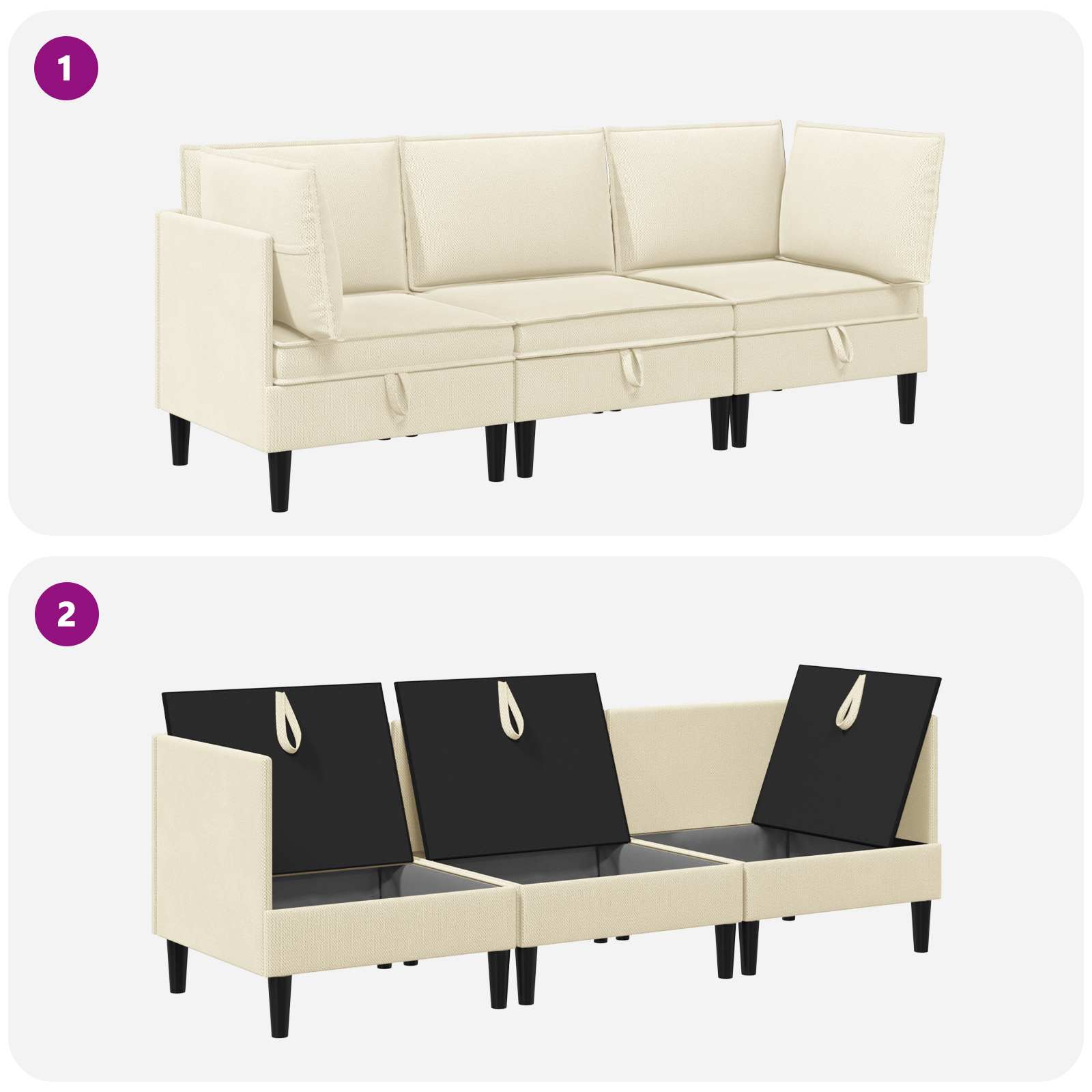 Nappali bútor szett 3 pcs krémszínű szövet