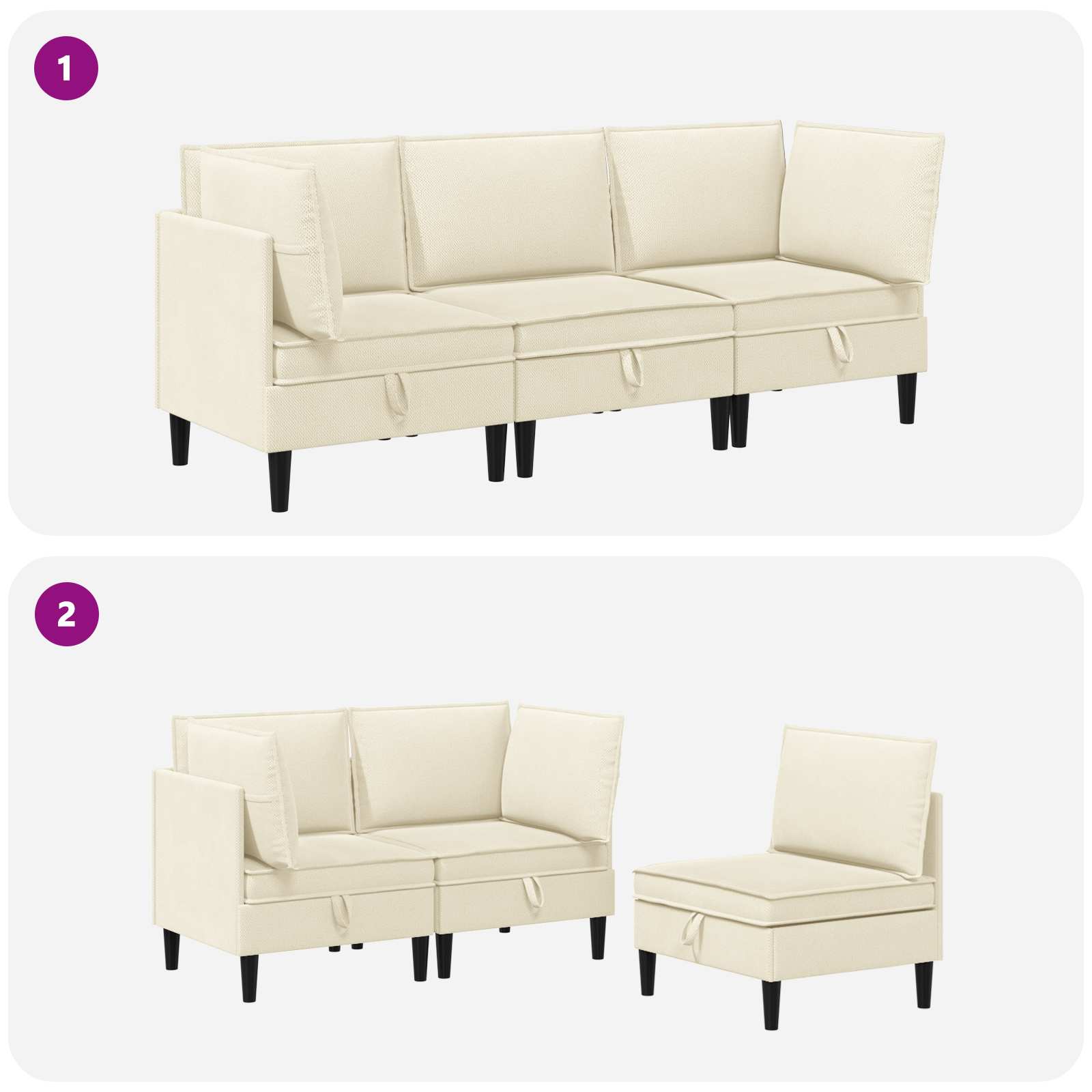 Nappali bútor szett 3 pcs krémszínű szövet