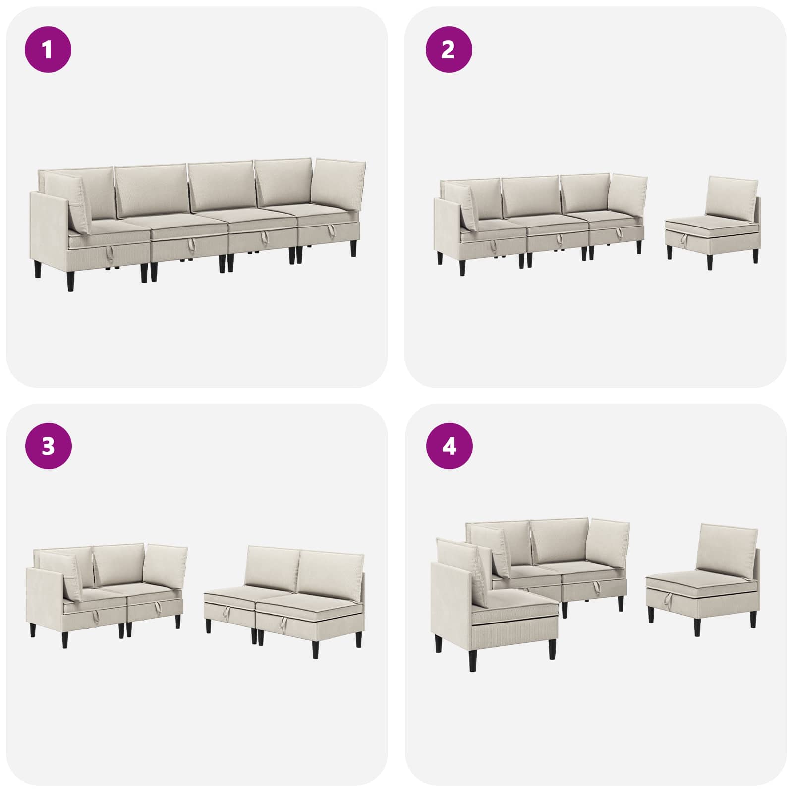 Nappali bútor szett 4 pcs zabpehely szövet