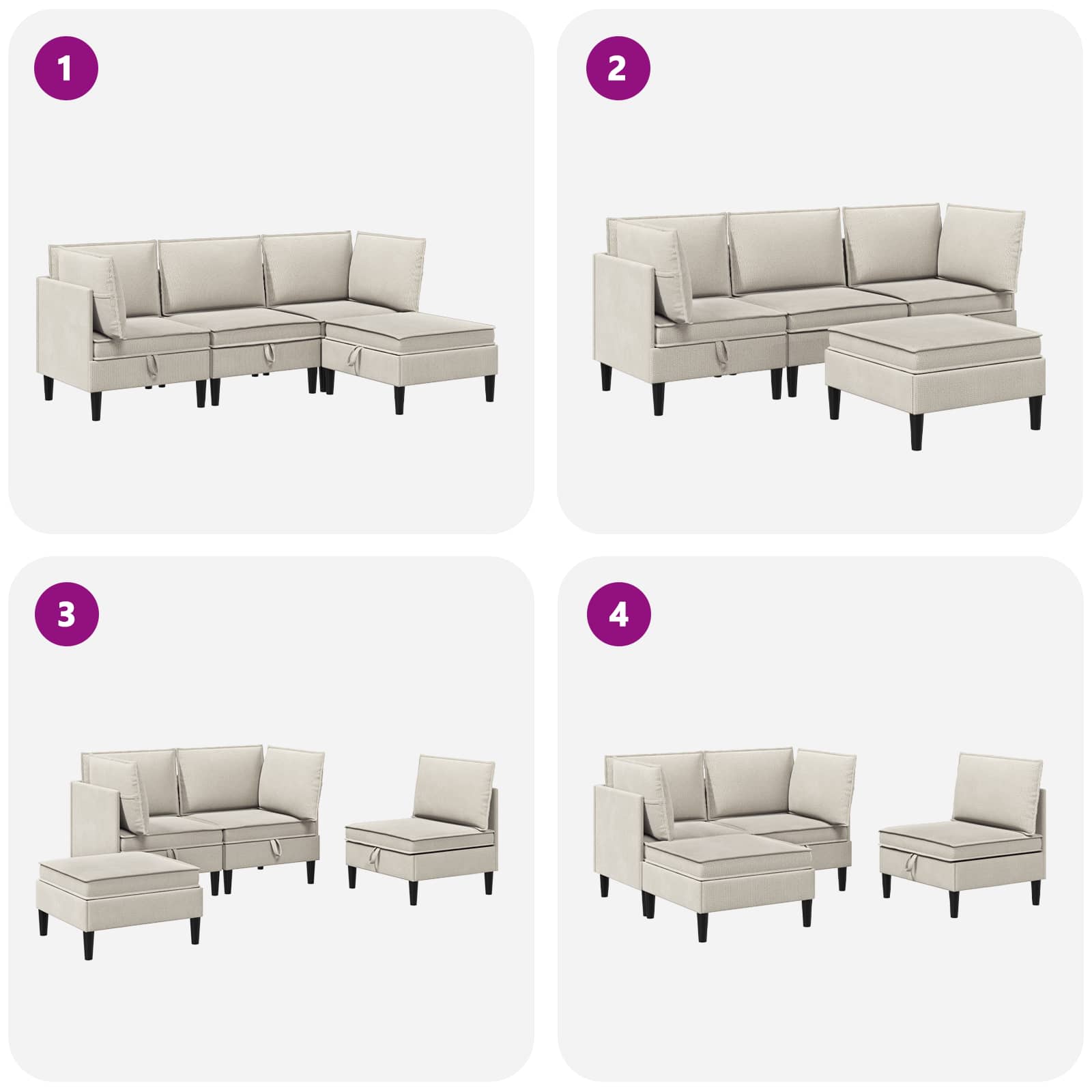 Nappali bútor szett 4 pcs zabpehely szövet