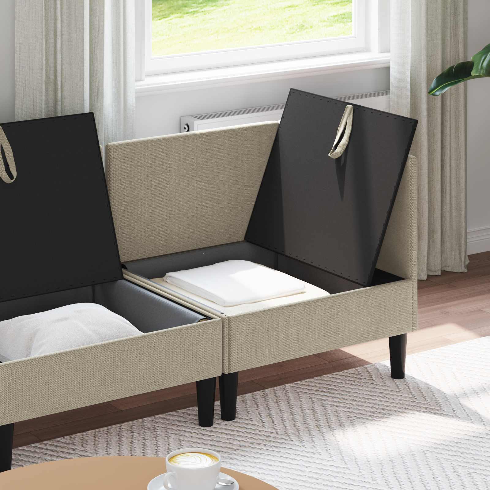 Nappali bútor szett 3 pcs homokszín szövet