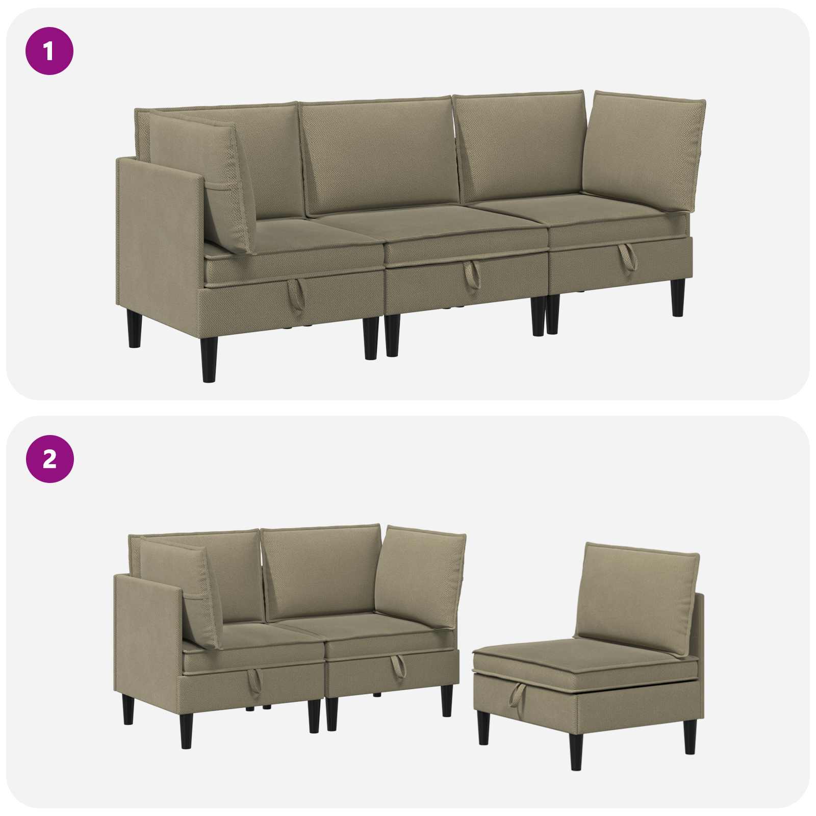 Nappali bútor szett 3 pcs khaki szövet