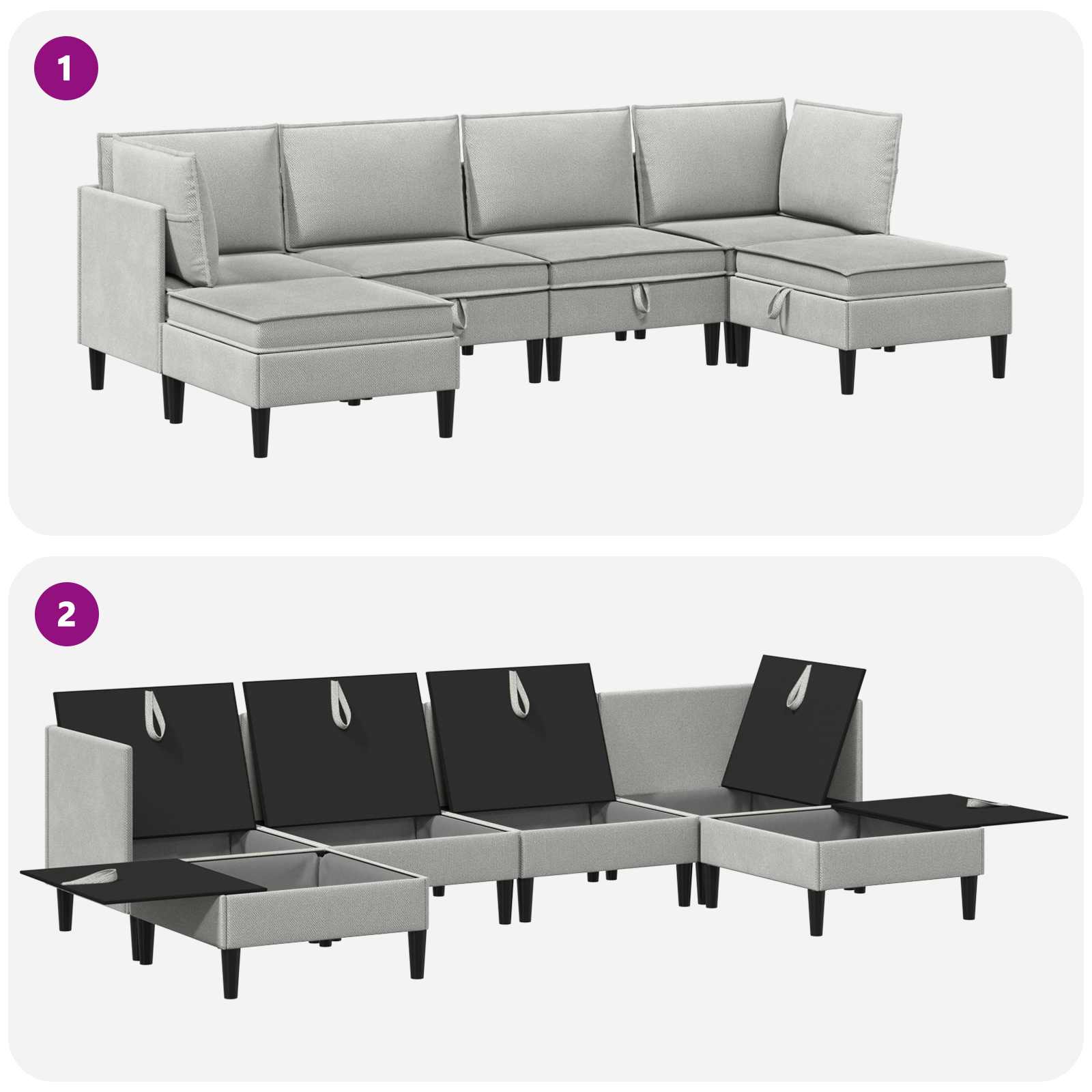 Nappali bútor szett 6 pcs világosszürke szövet