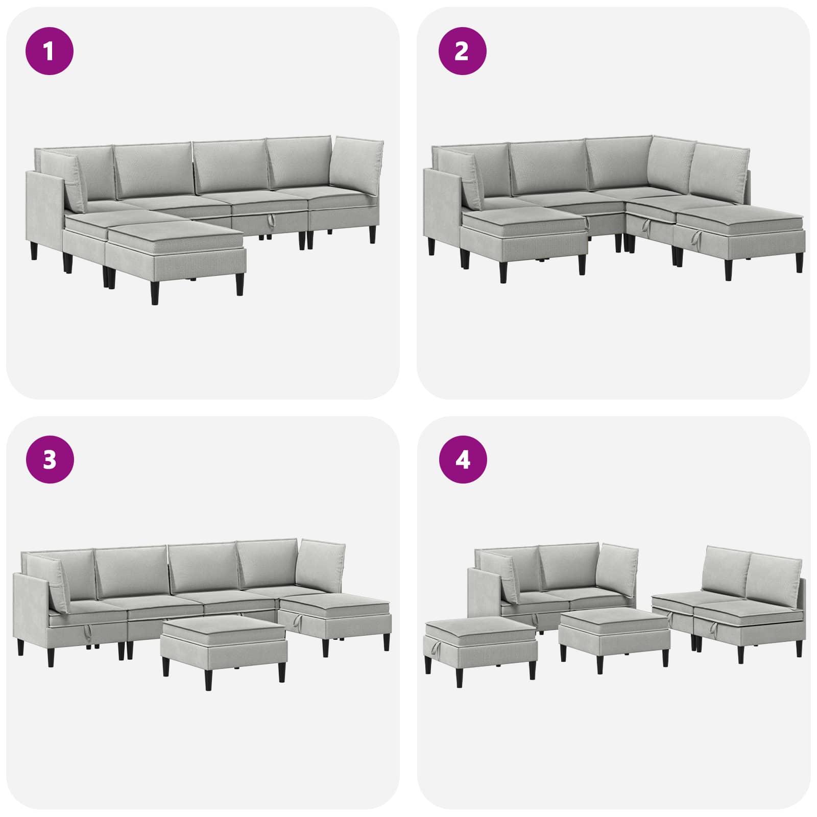 Nappali bútor szett 6 pcs világosszürke szövet