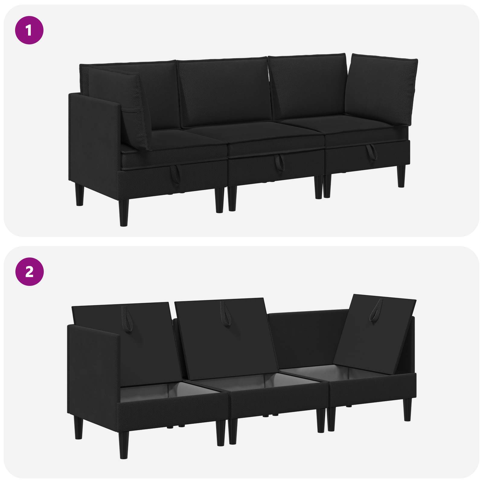 Nappali bútor szett 3 pcs fekete szövet