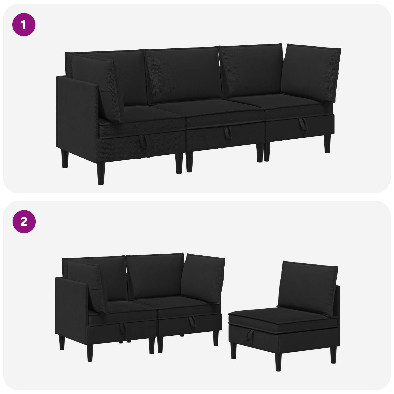 Nappali bútor szett 3 pcs fekete szövet