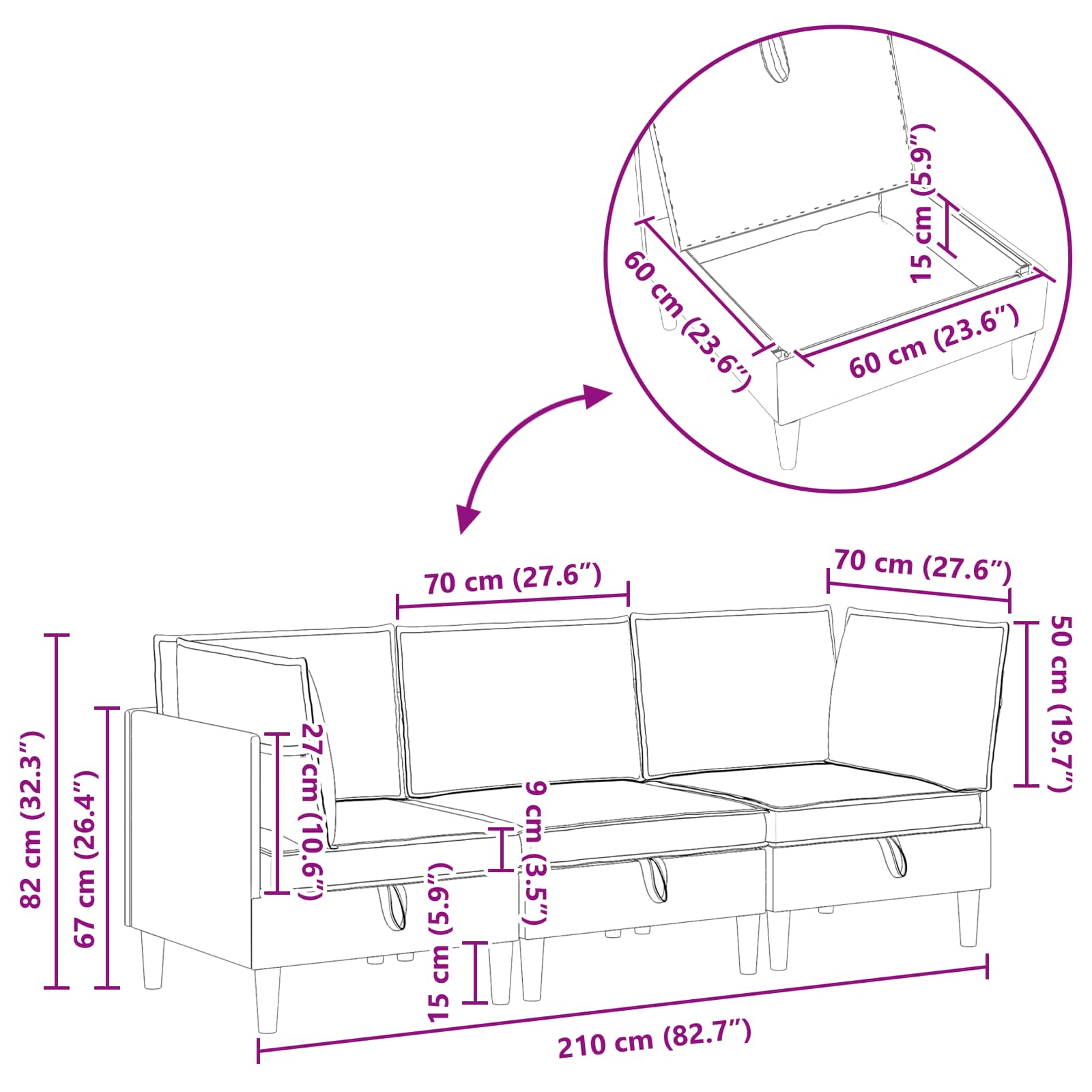 Nappali bútor szett 3 pcs fekete szövet