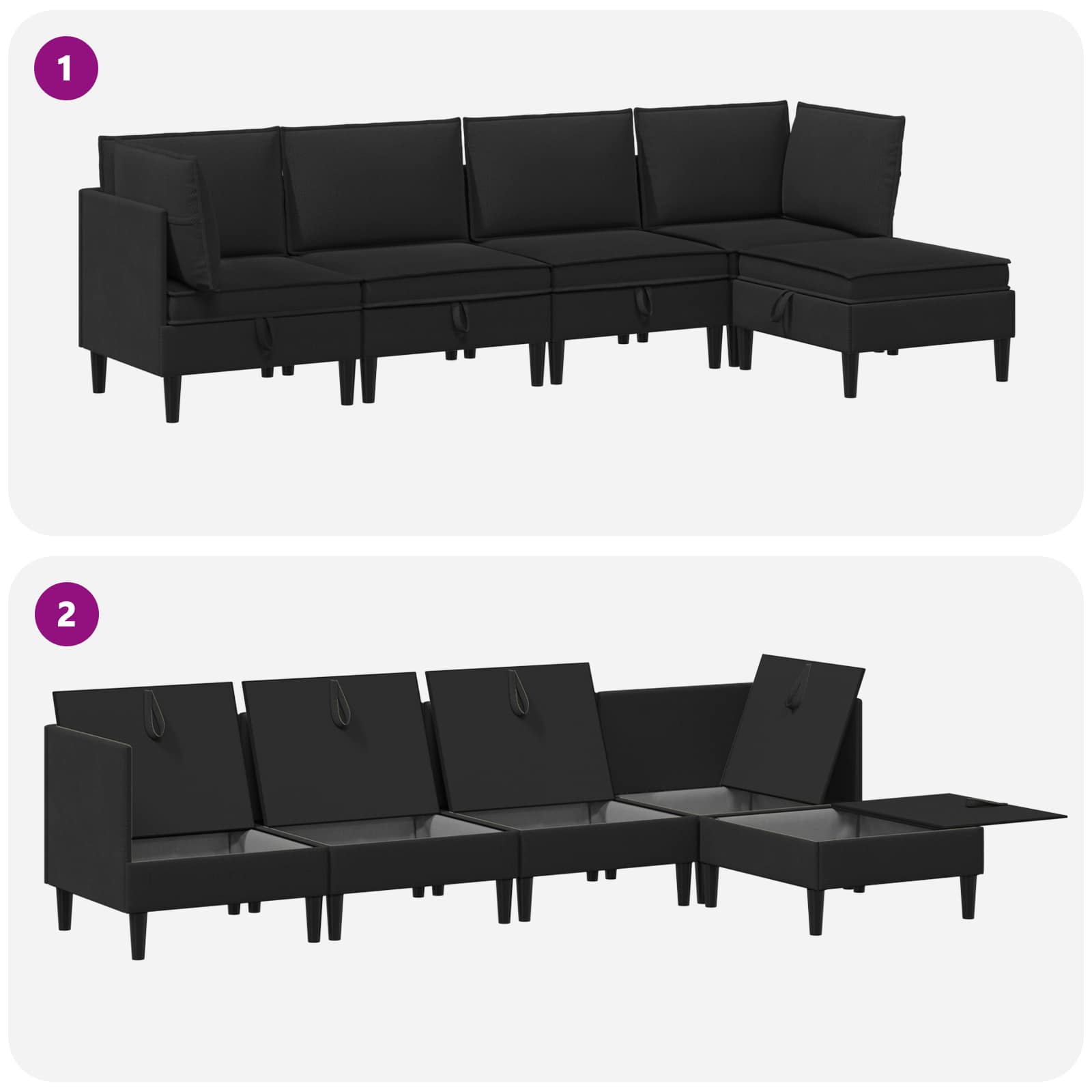 Nappali bútor szett 5 pcs fekete szövet