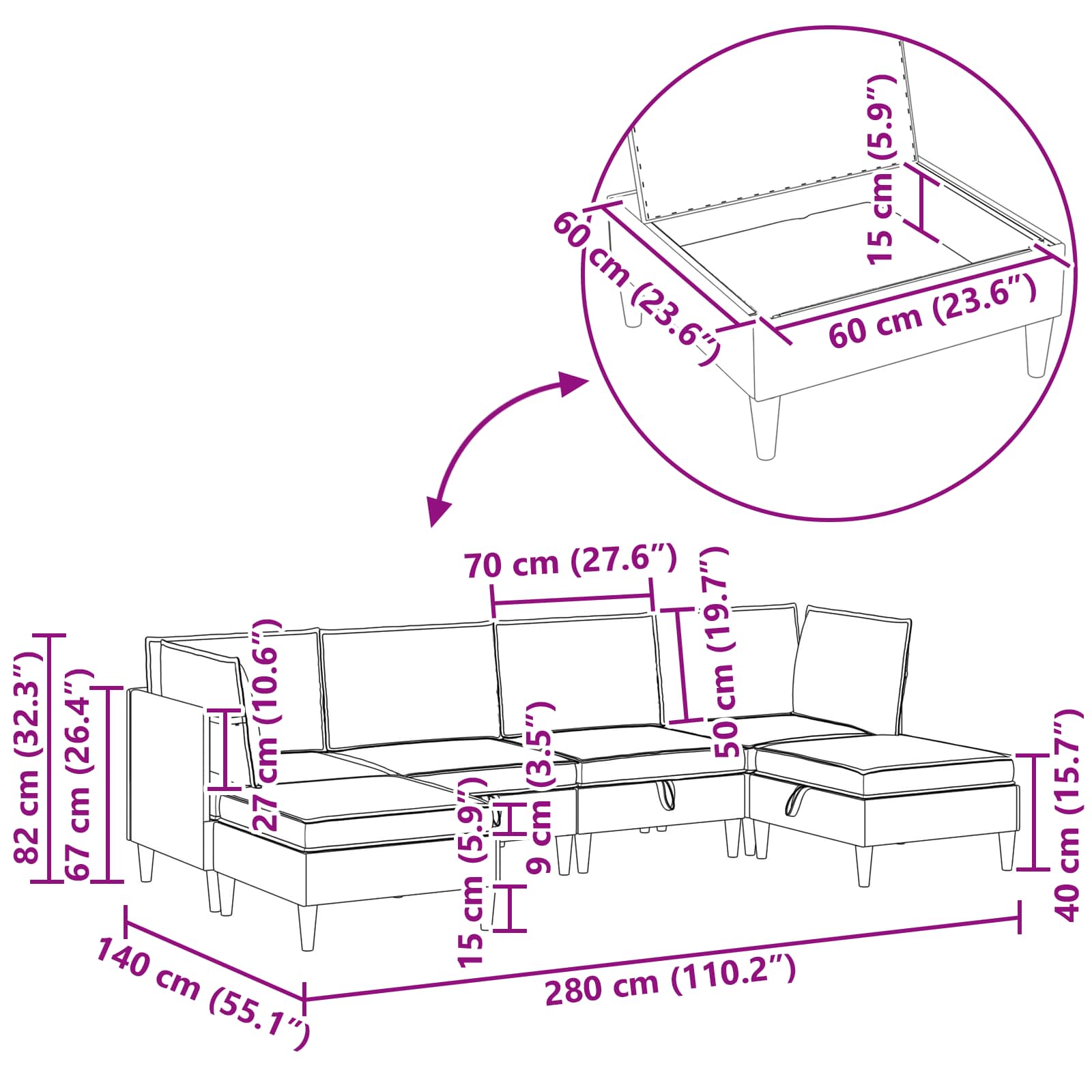 Nappali bútor szett 6 pcs fekete szövet