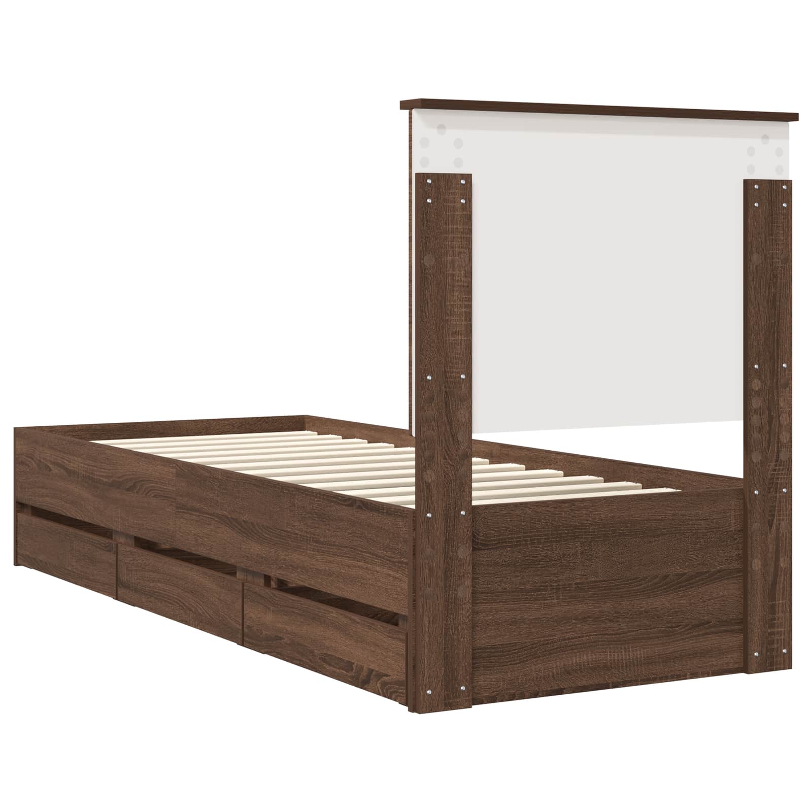 Ágykeret fiókkal fejtámlával barna tölgy 75 x 190 cm mérnöki fa