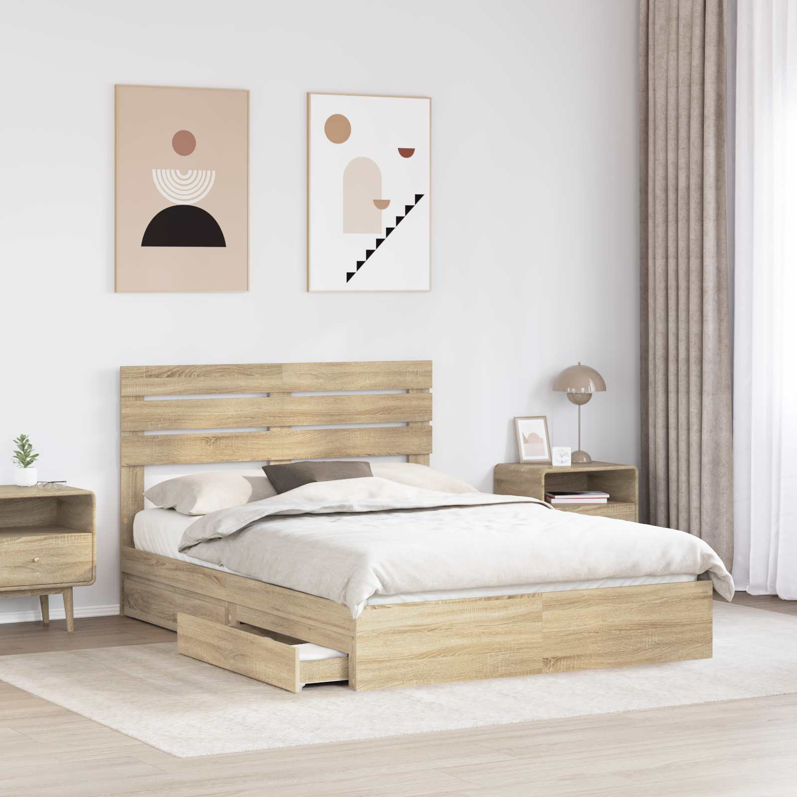 Tárolós ágy fiókkal sonoma tölgy 140 x 190 cm szerelt fa