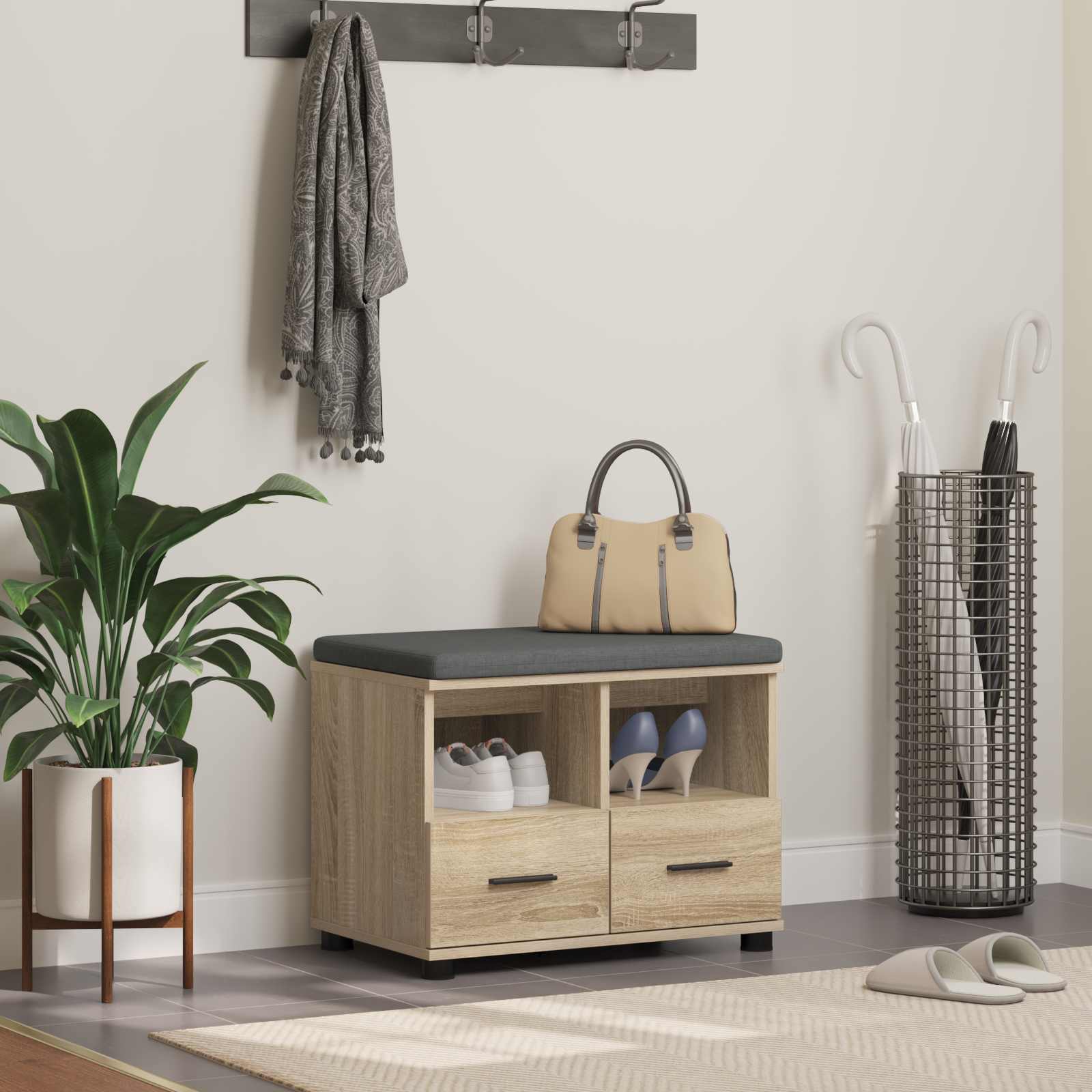 Előtér pad párnával fiókkal sonoma tölgy 60 x 38 x 46 cm