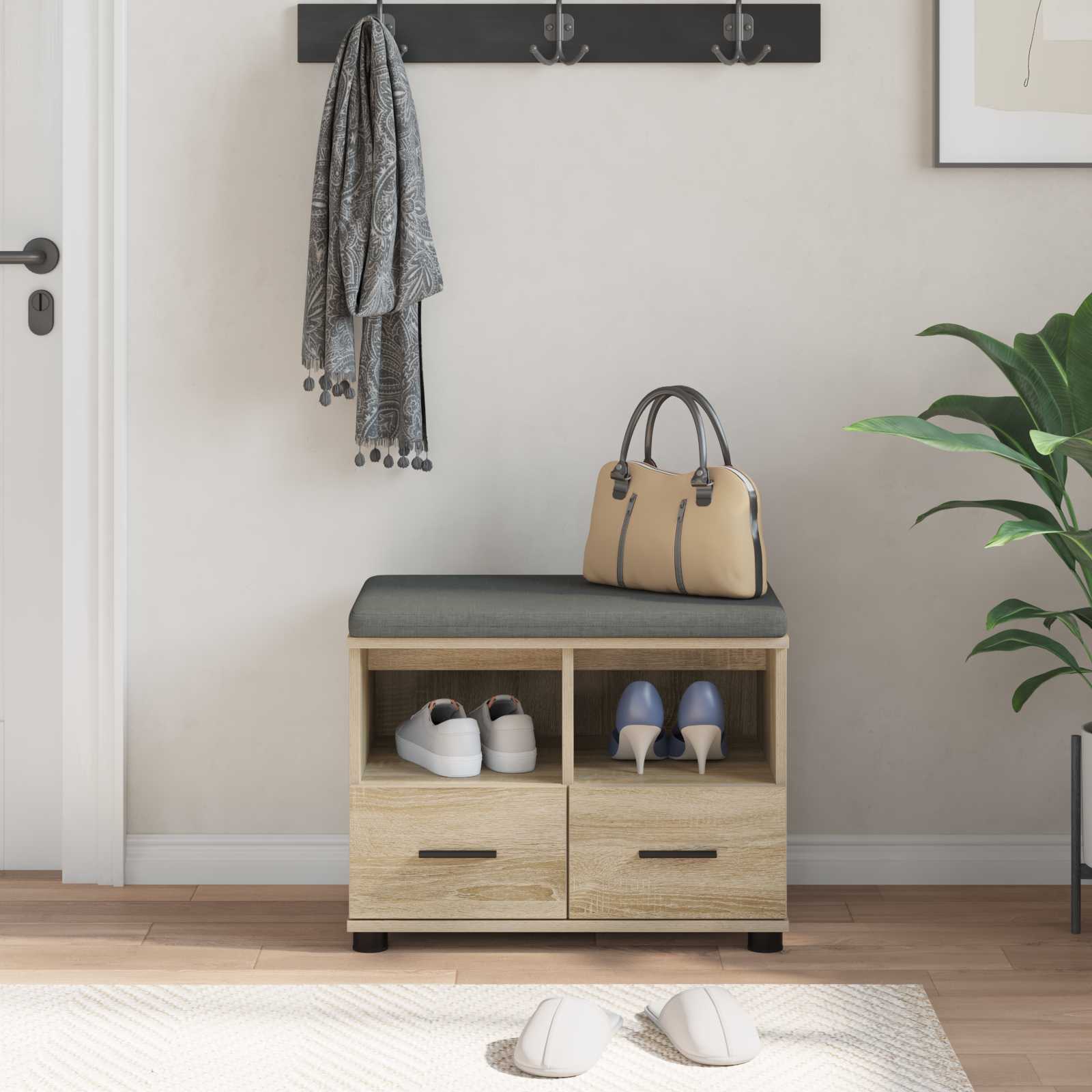 Előtér pad párnával fiókkal sonoma tölgy 60 x 38 x 46 cm