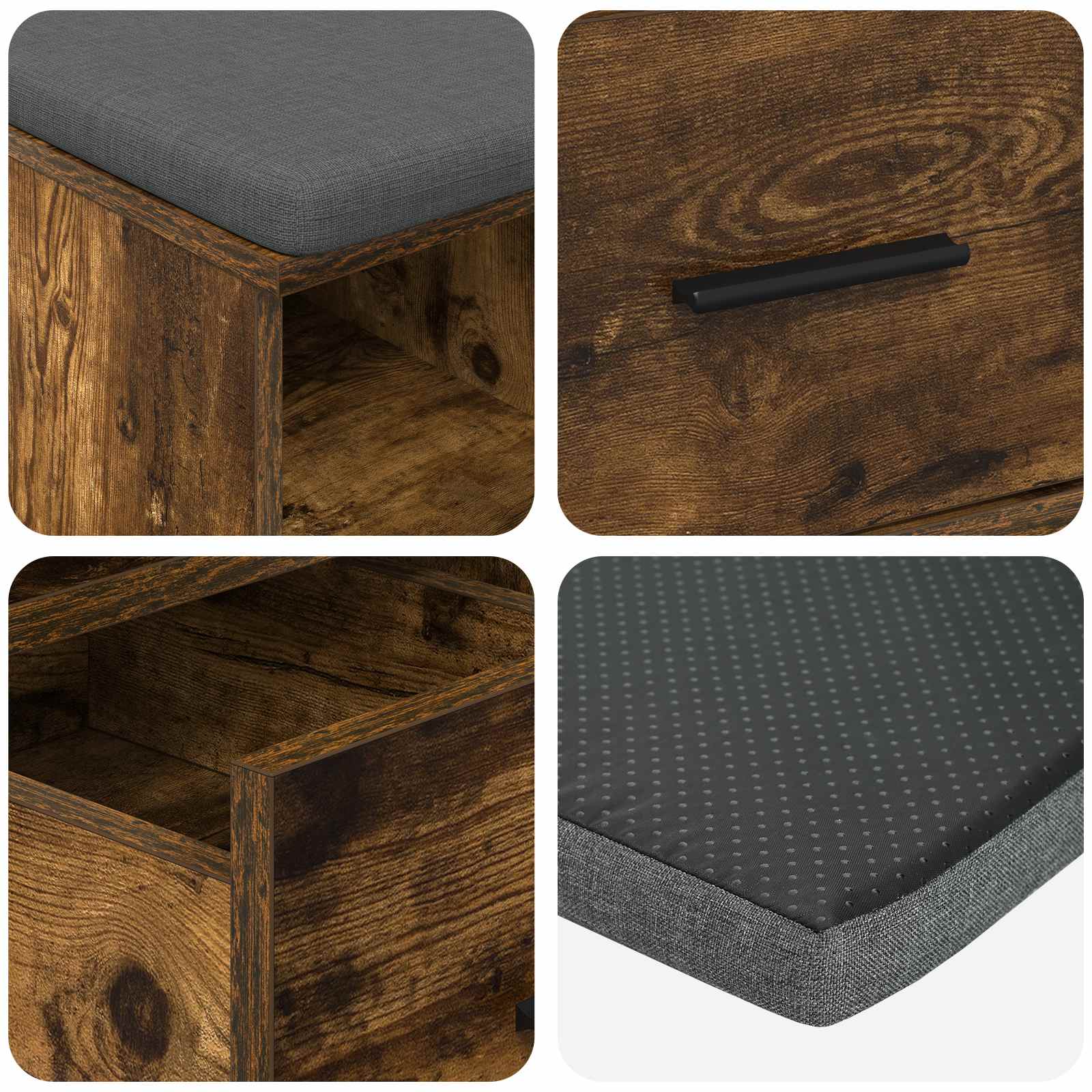 Előtér pad párnával fiókkal füstölt tölgy 60 x 38 x 46 cm