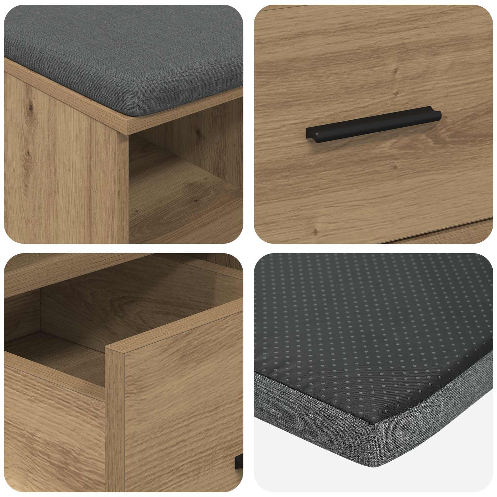 Előtér pad párnával fiókkal artisan tölgy 60 x 38 x 46 cm