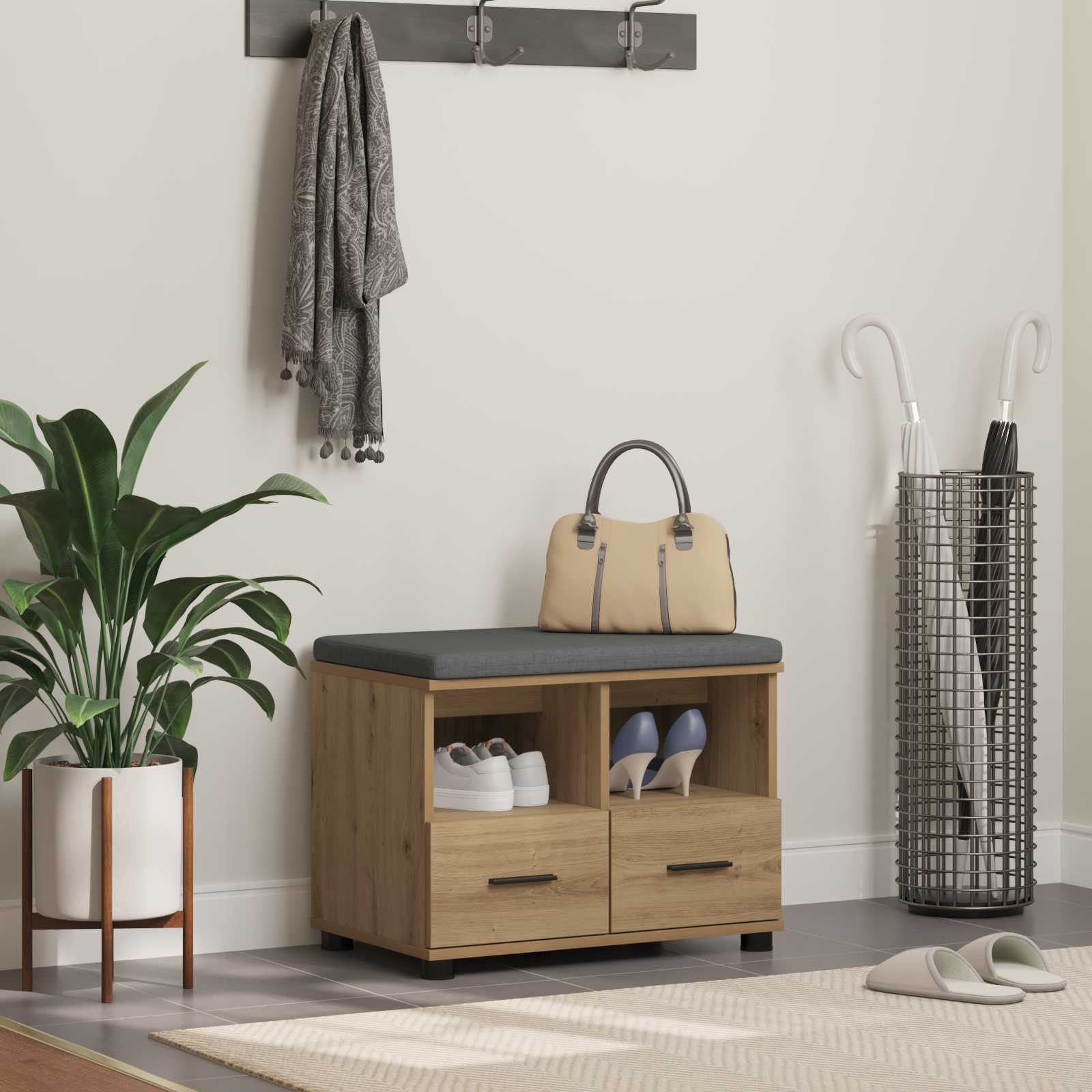 Előtér pad párnával fiókkal artisan tölgy 60 x 38 x 46 cm