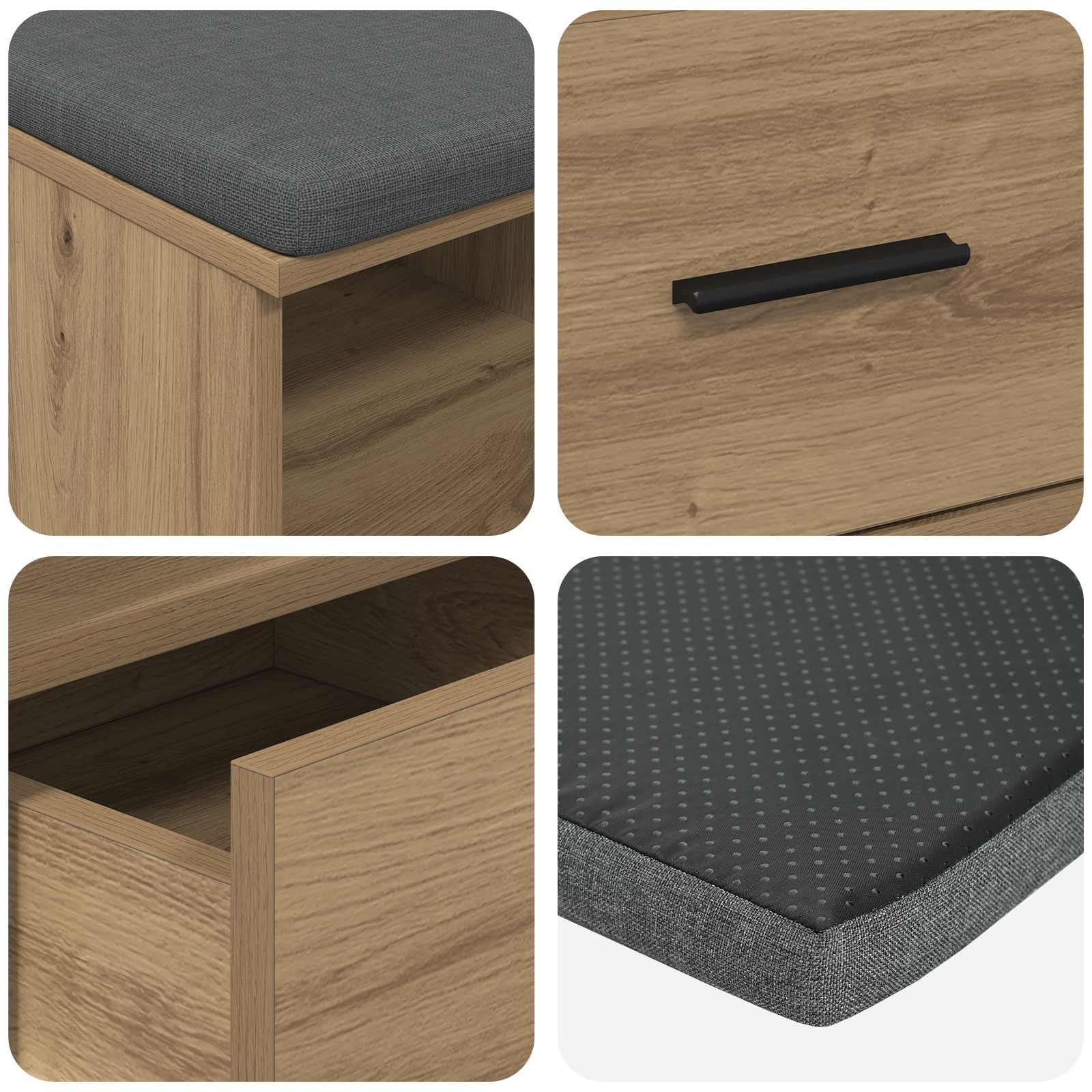 Előtér pad párnával fiókkal artisan tölgy 80 x 38 x 46 cm