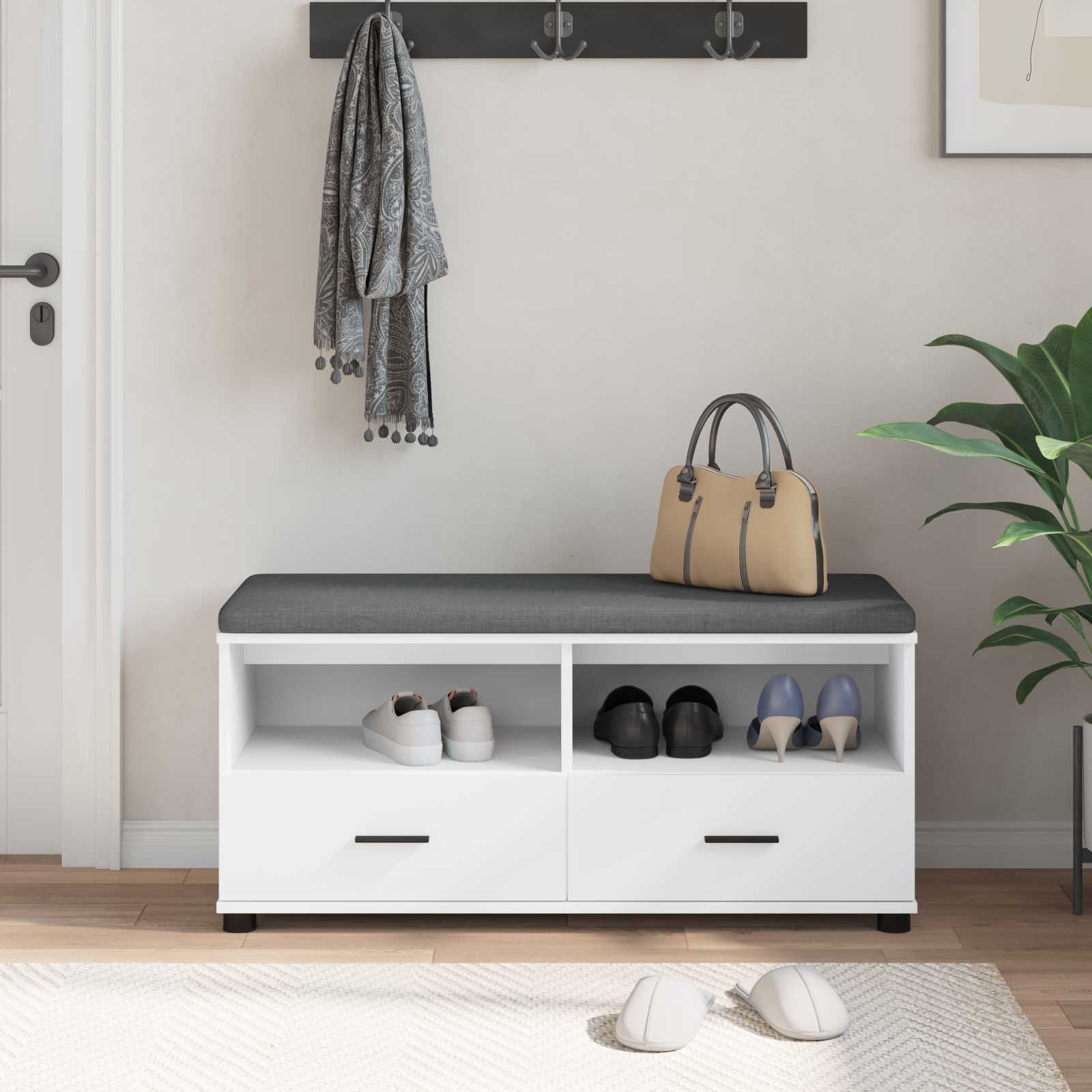 Előtér pad fehér 100 x 38 x 46 cm fűrészpor és kárpit anyag