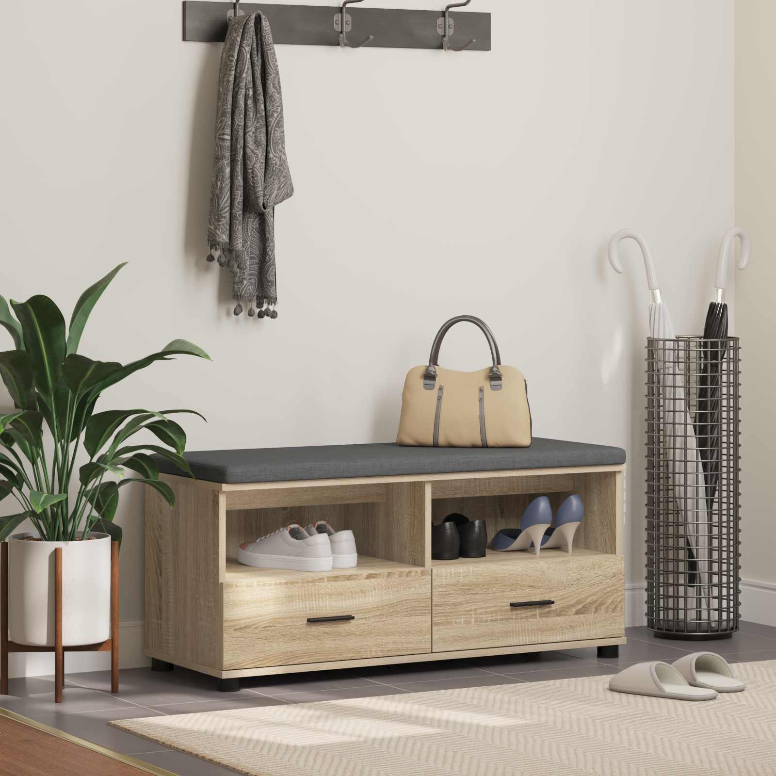 Előtér pad párnával fiókkal sonoma tölgy 100 x 38 x 46 cm