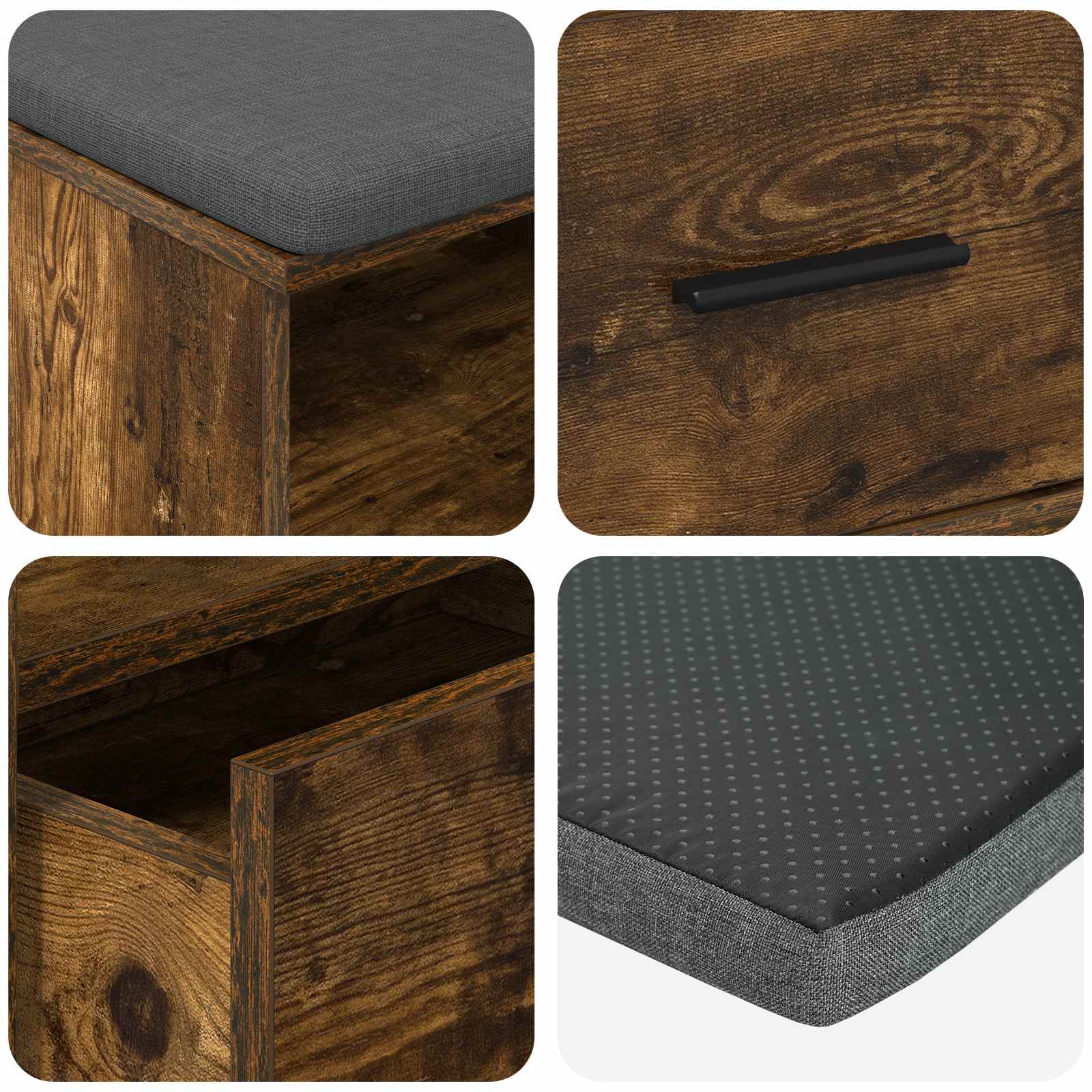 Előtér pad párnával fiókkal füstölt tölgy 100 x 38 x 46 cm